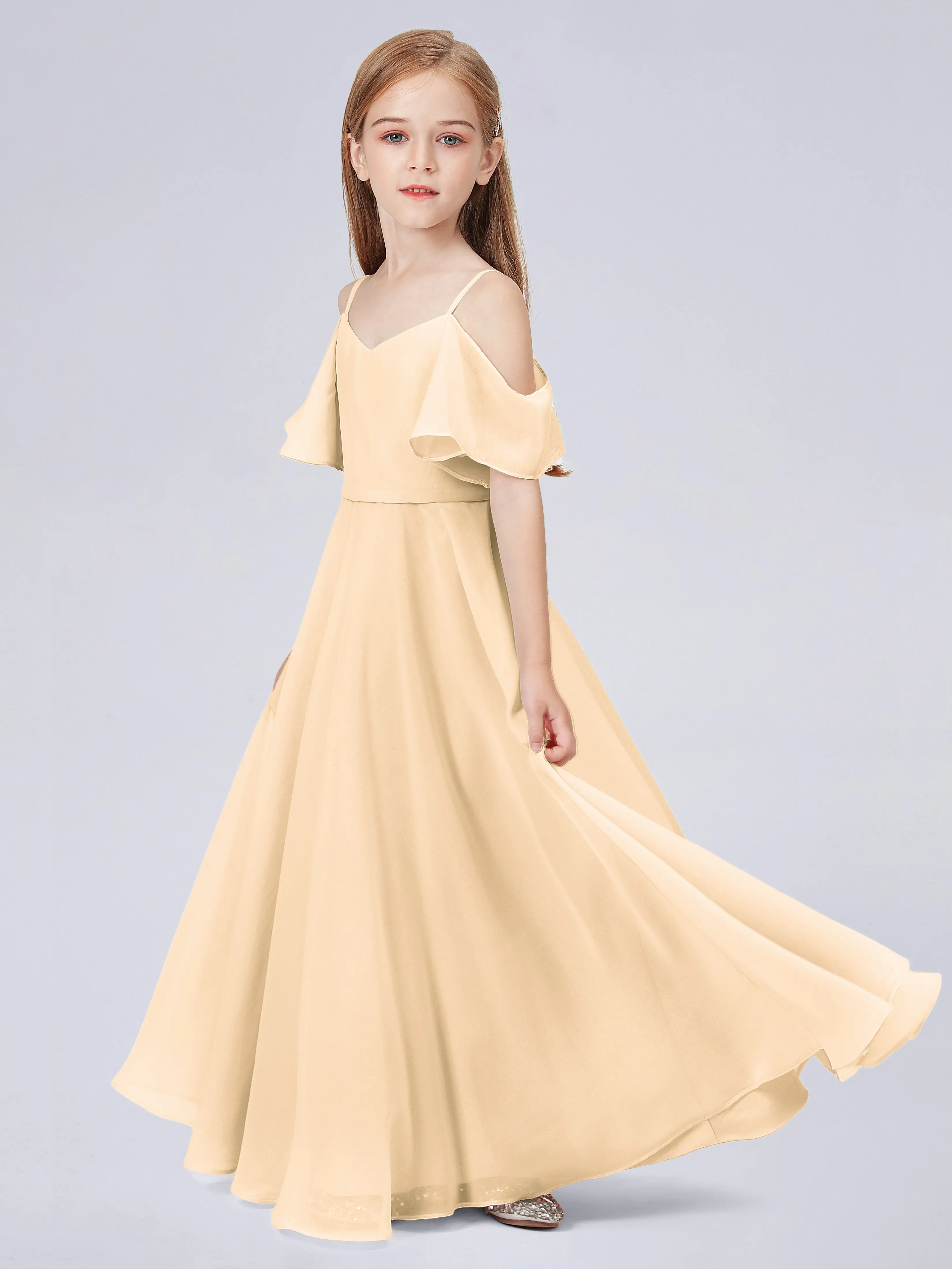 Off Shoulder Junior Bridesmaid Dress with Ruffles