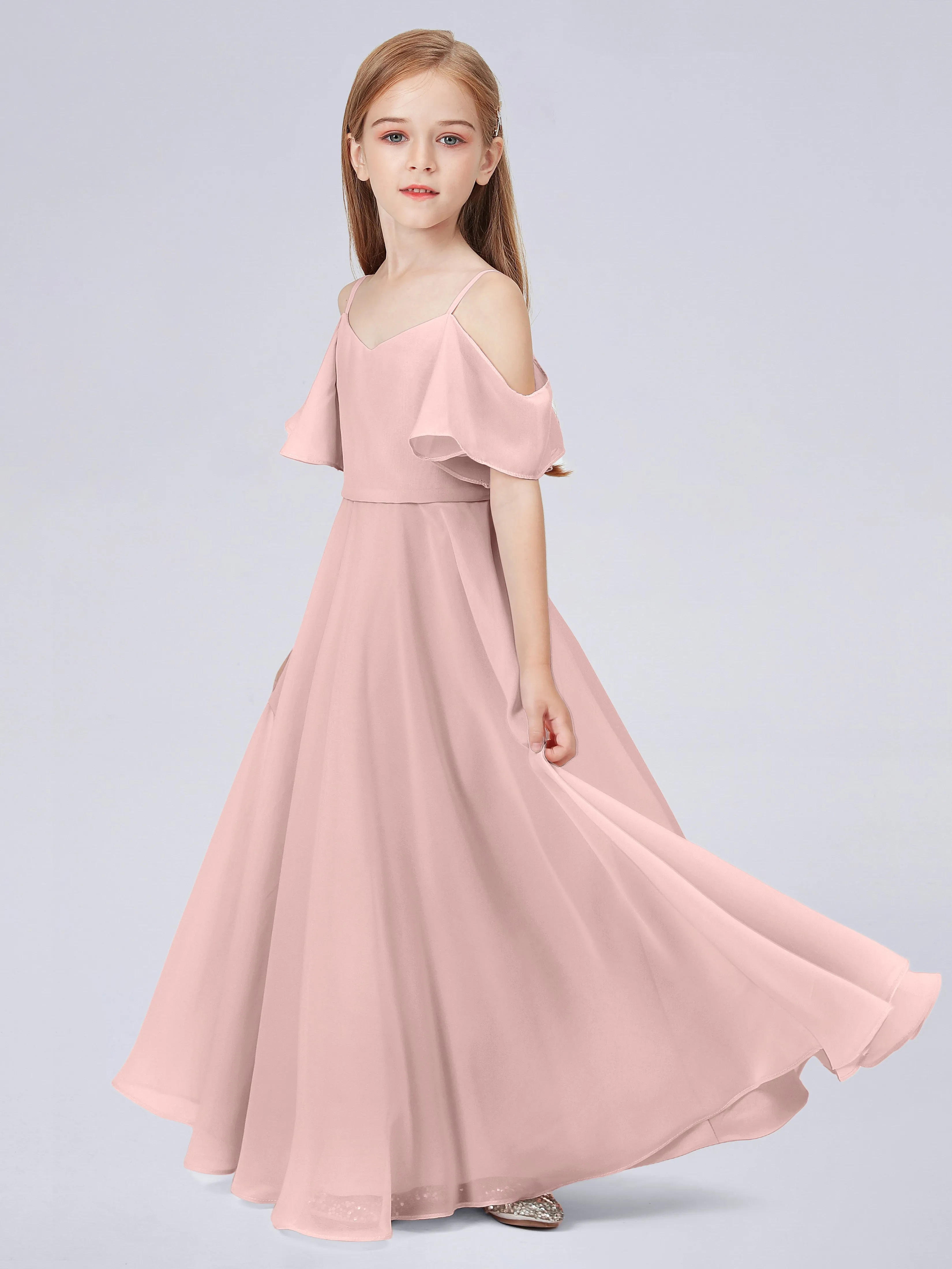 Off Shoulder Junior Bridesmaid Dress with Ruffles