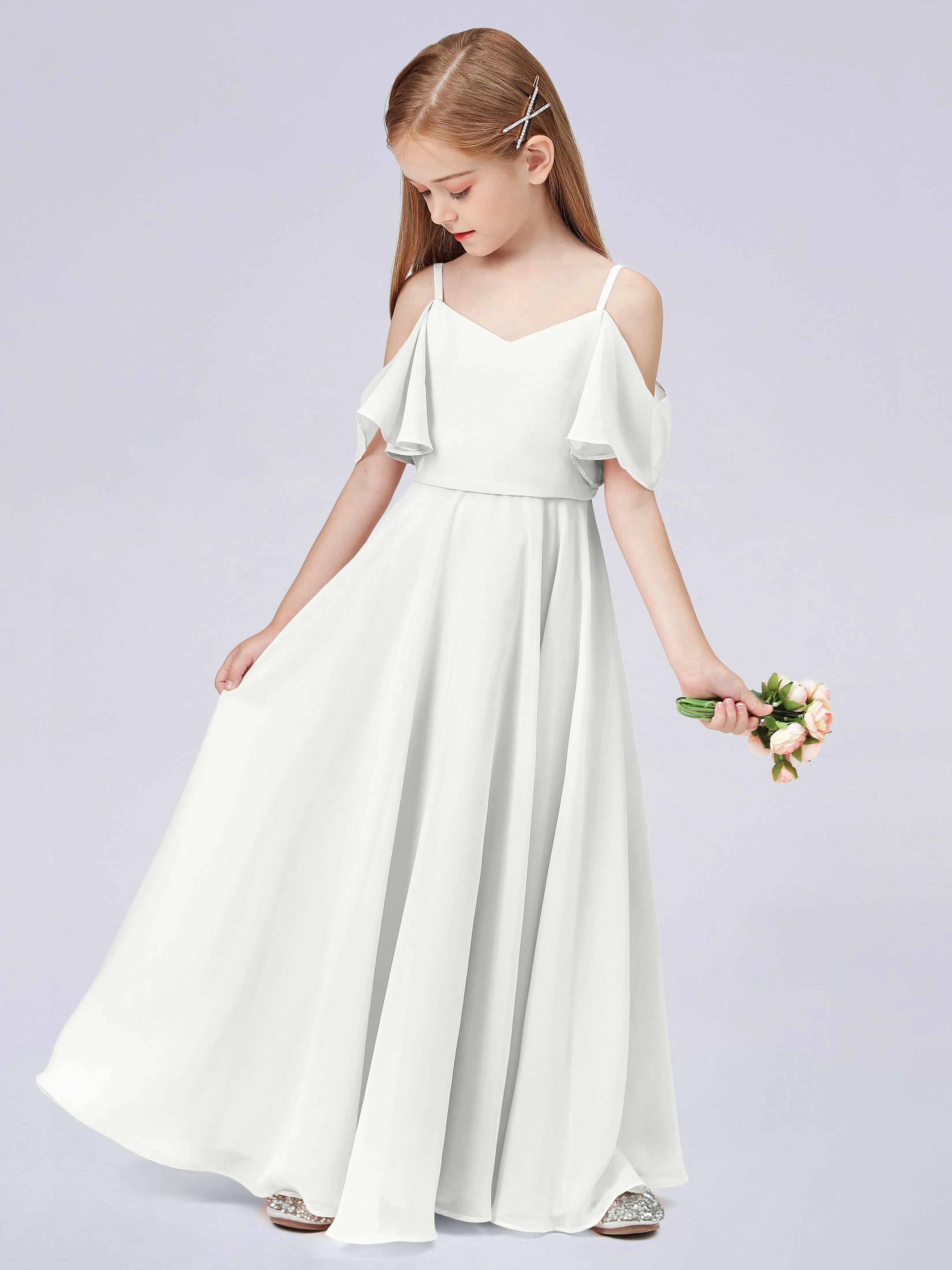 Off Shoulder Junior Bridesmaid Dress with Ruffles