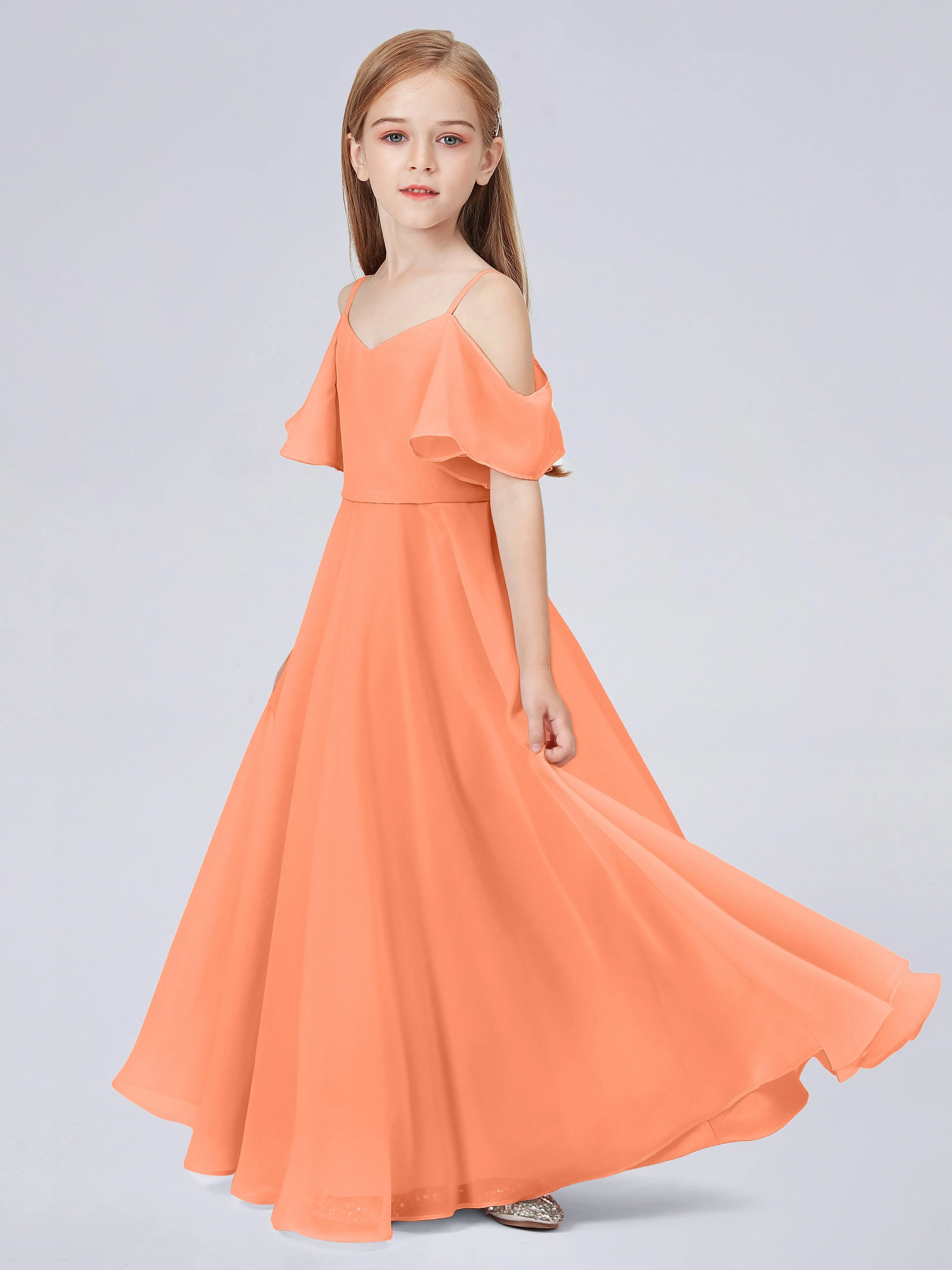 Off Shoulder Junior Bridesmaid Dress with Ruffles