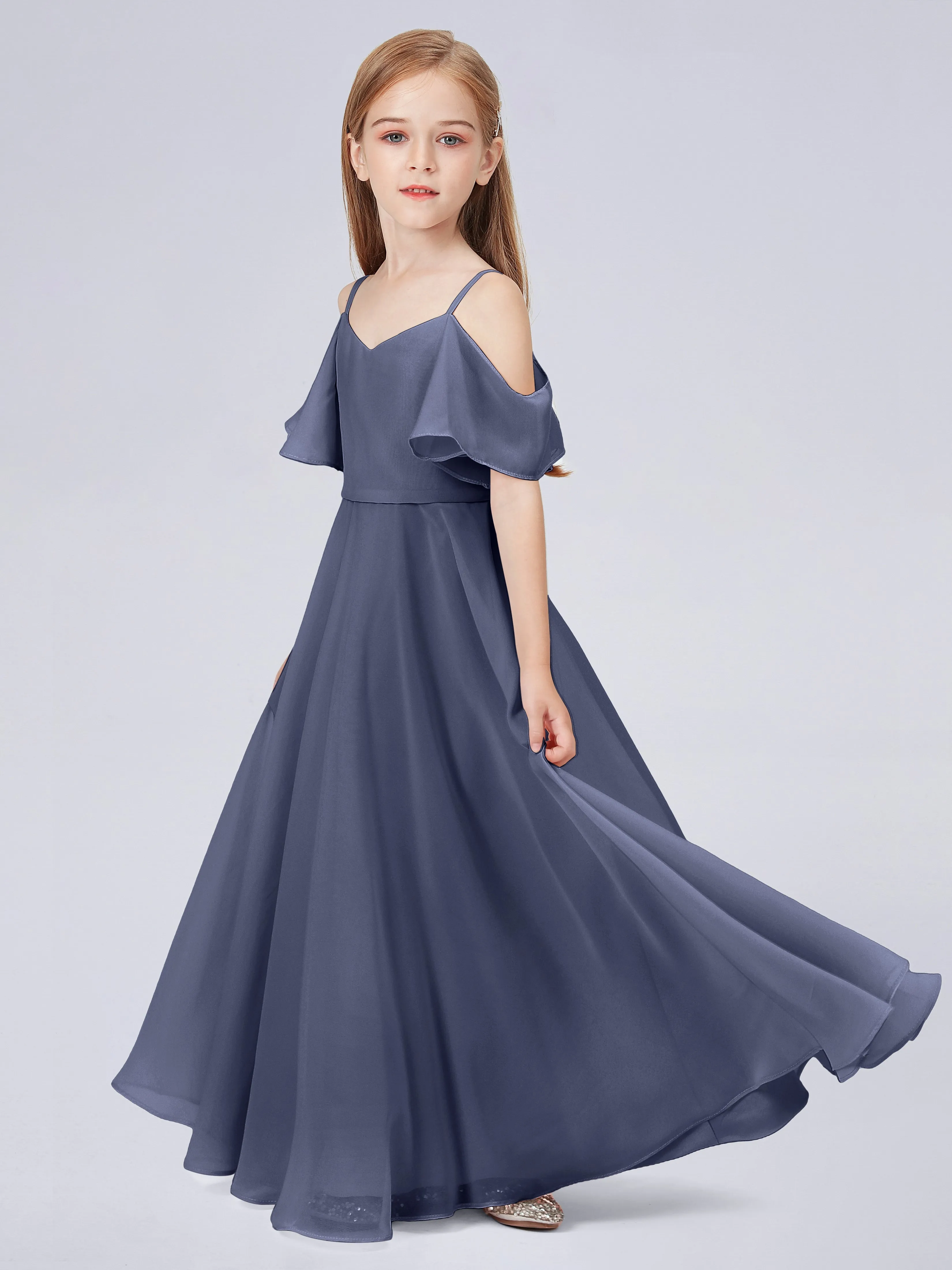 Off Shoulder Junior Bridesmaid Dress with Ruffles