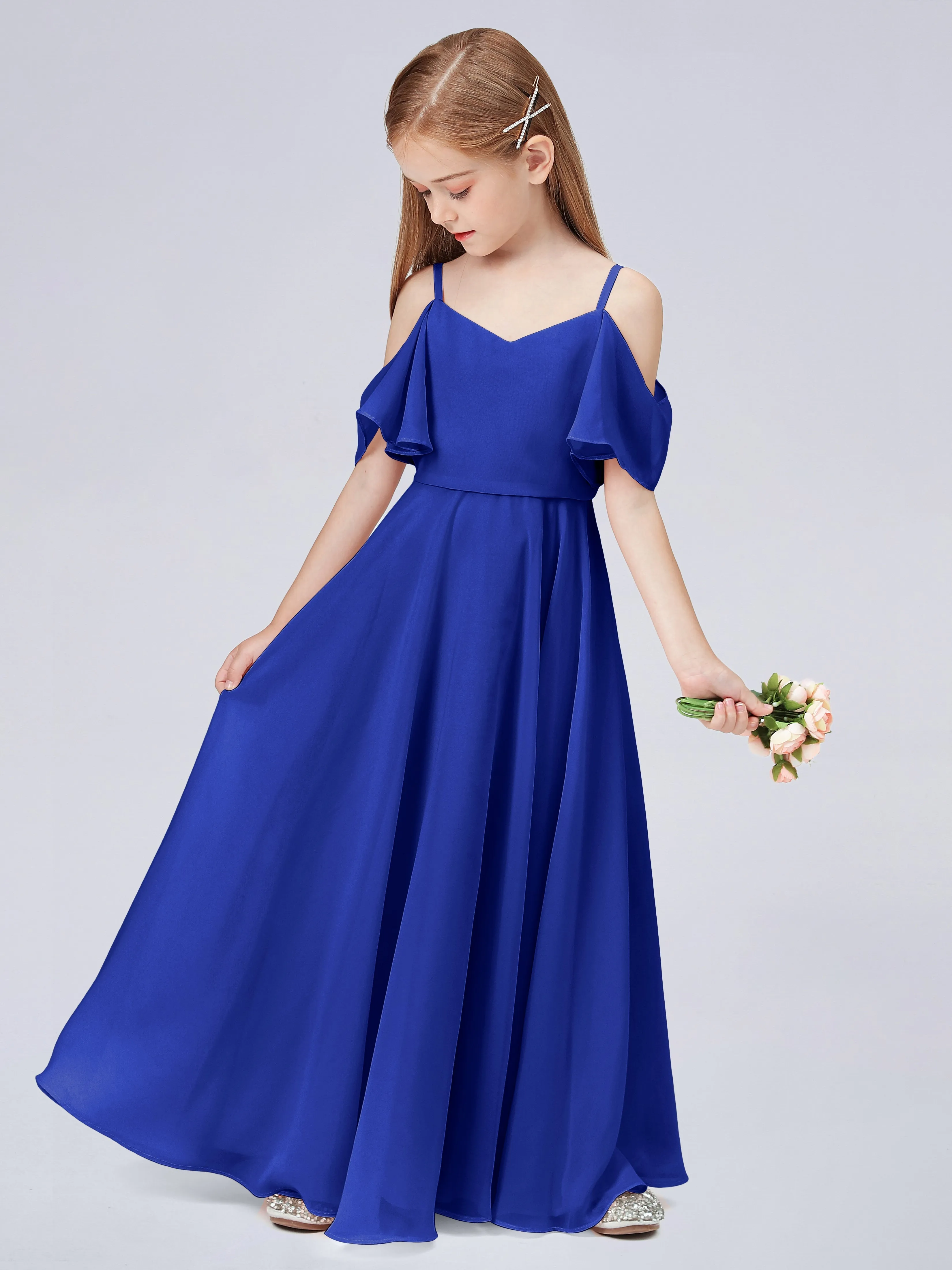 Off Shoulder Junior Bridesmaid Dress with Ruffles