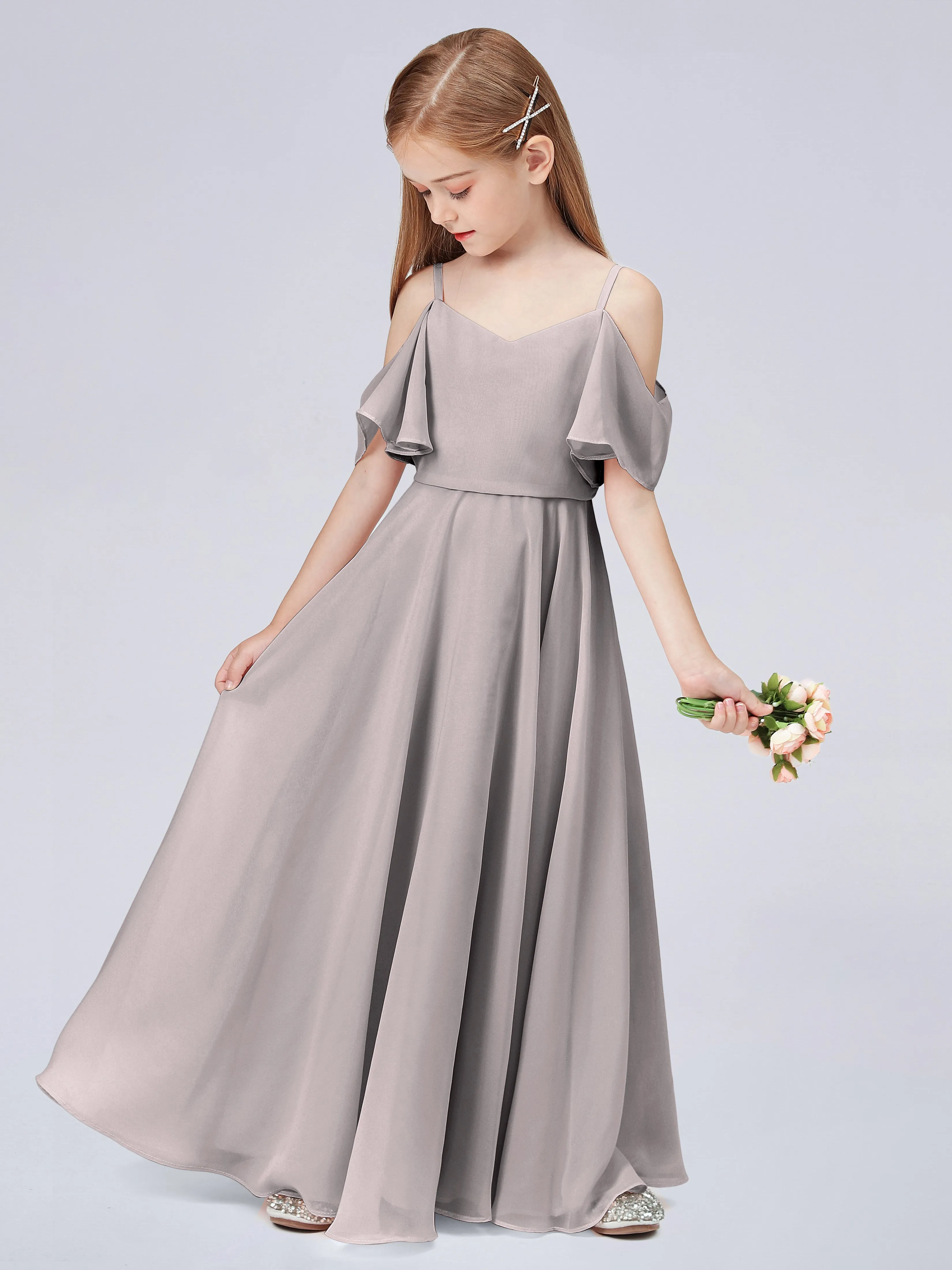 Off Shoulder Junior Bridesmaid Dress with Ruffles