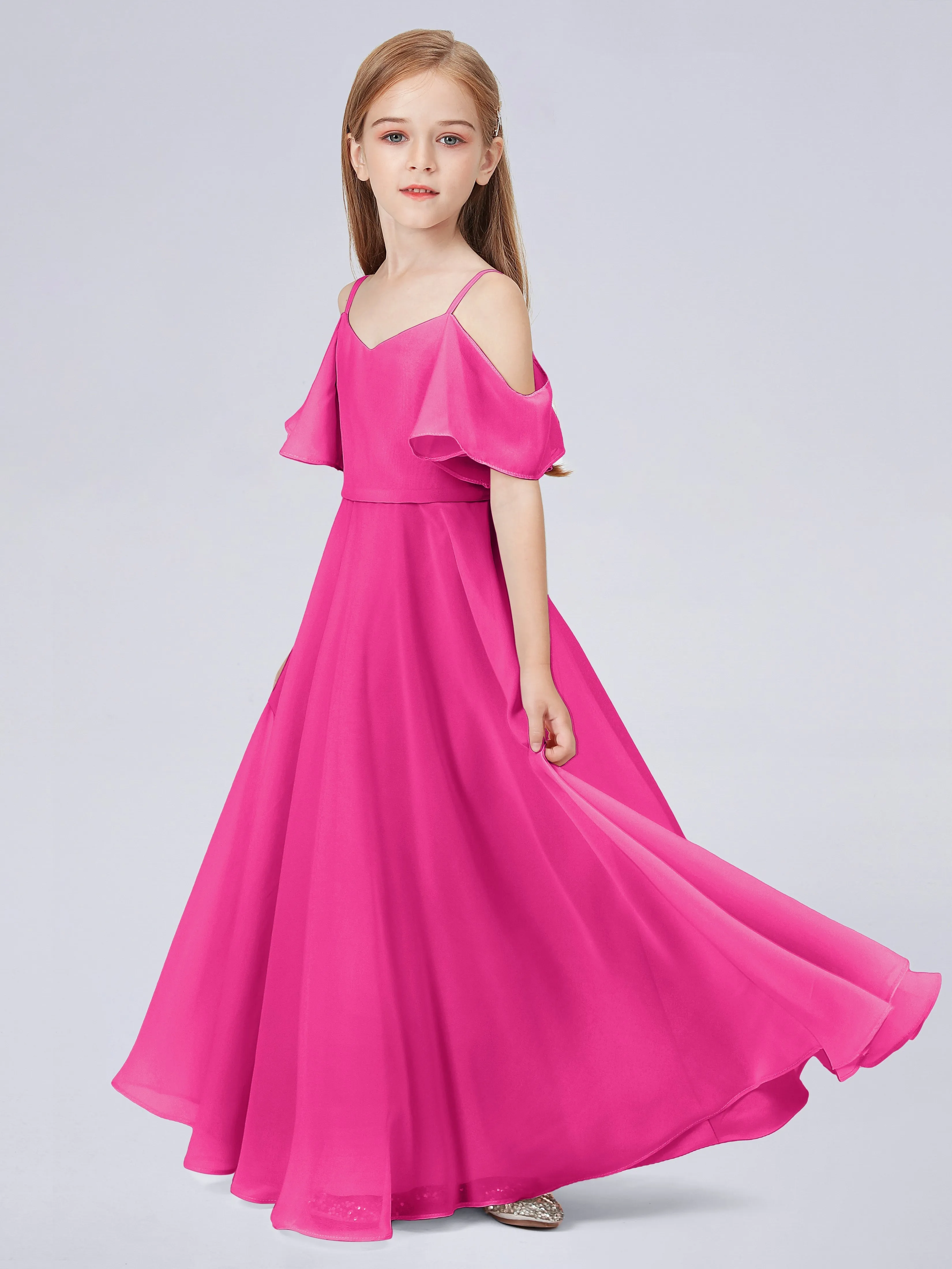 Off Shoulder Junior Bridesmaid Dress with Ruffles