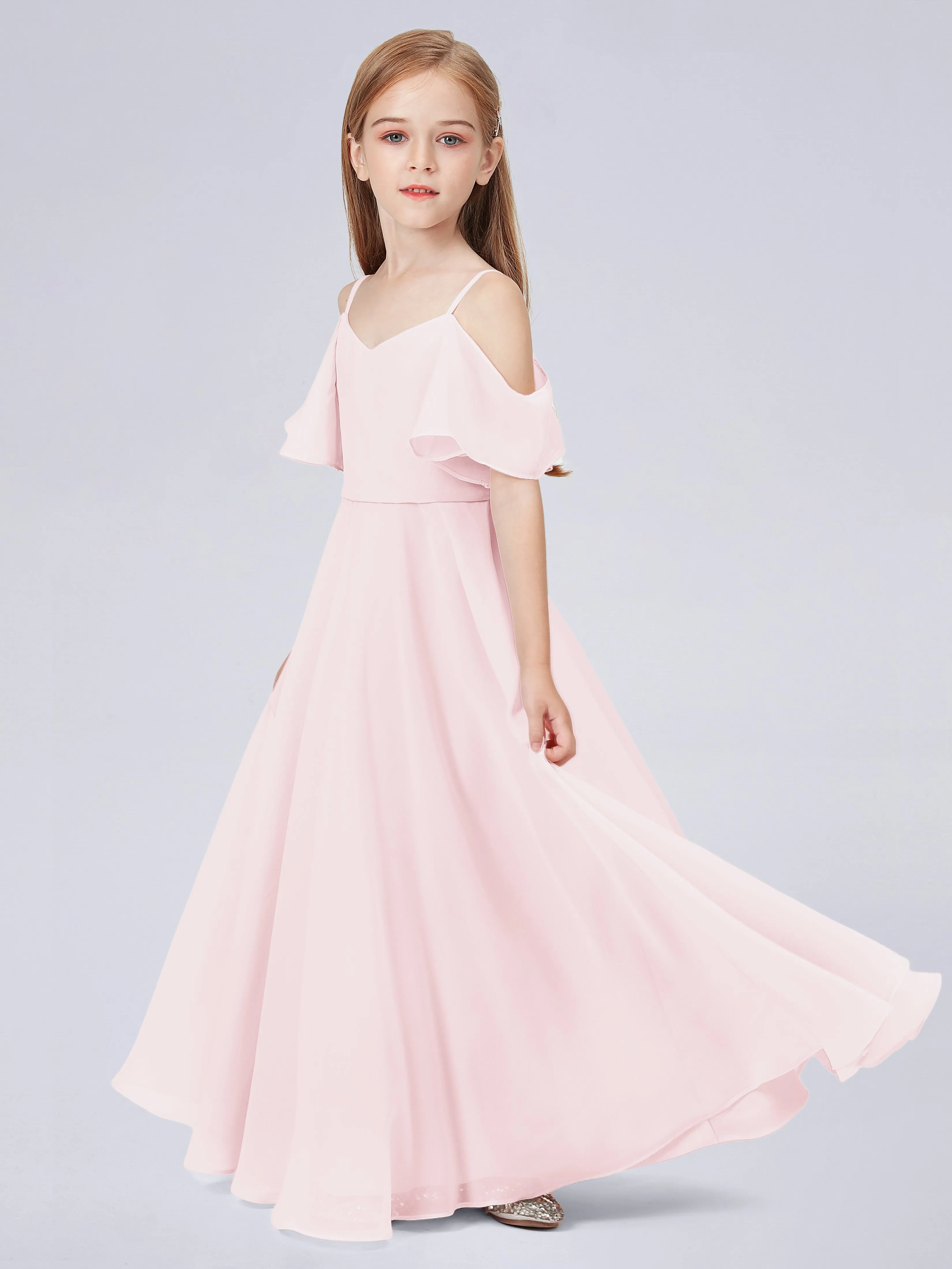 Off Shoulder Junior Bridesmaid Dress with Ruffles