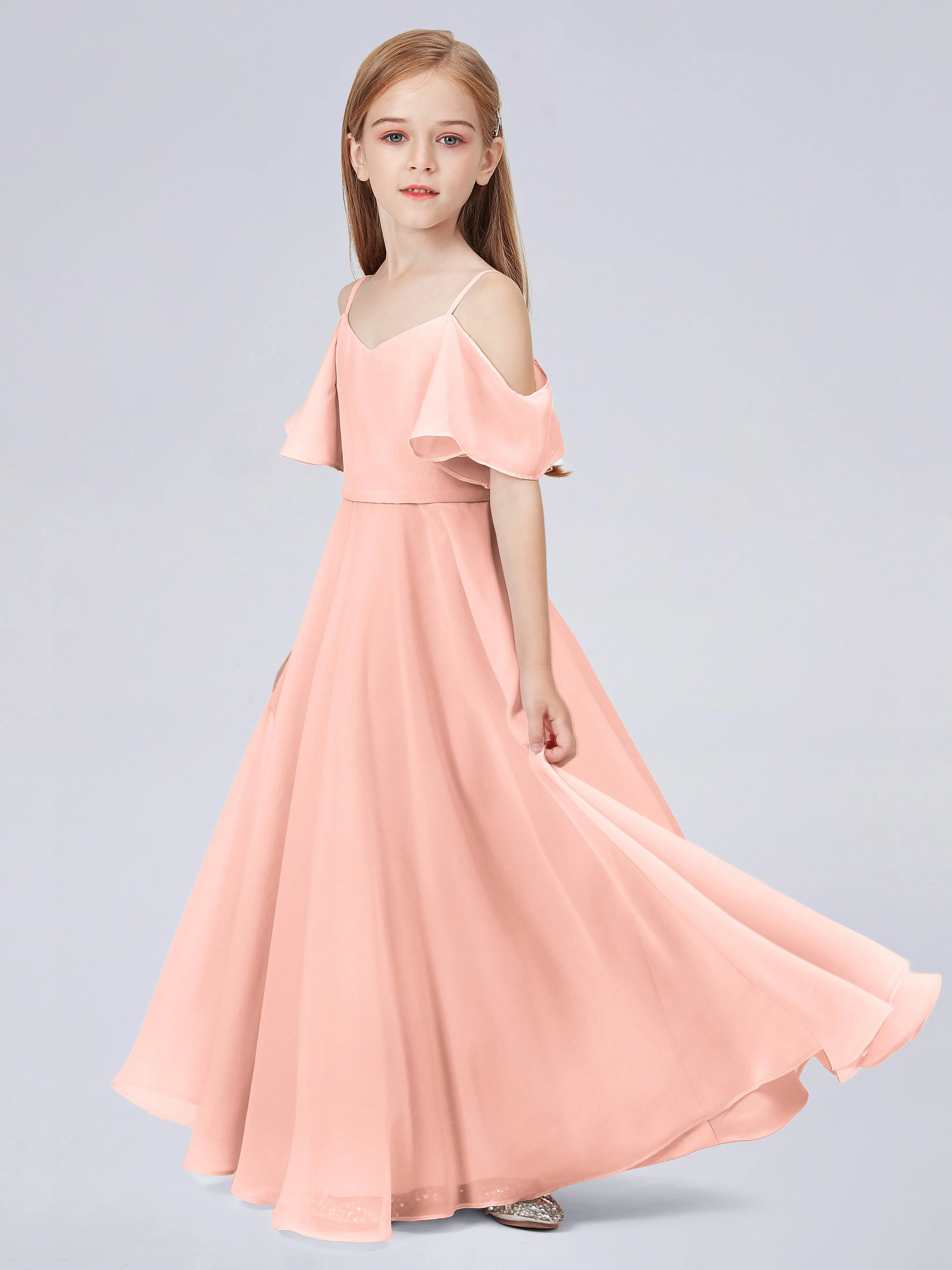 Off Shoulder Junior Bridesmaid Dress with Ruffles