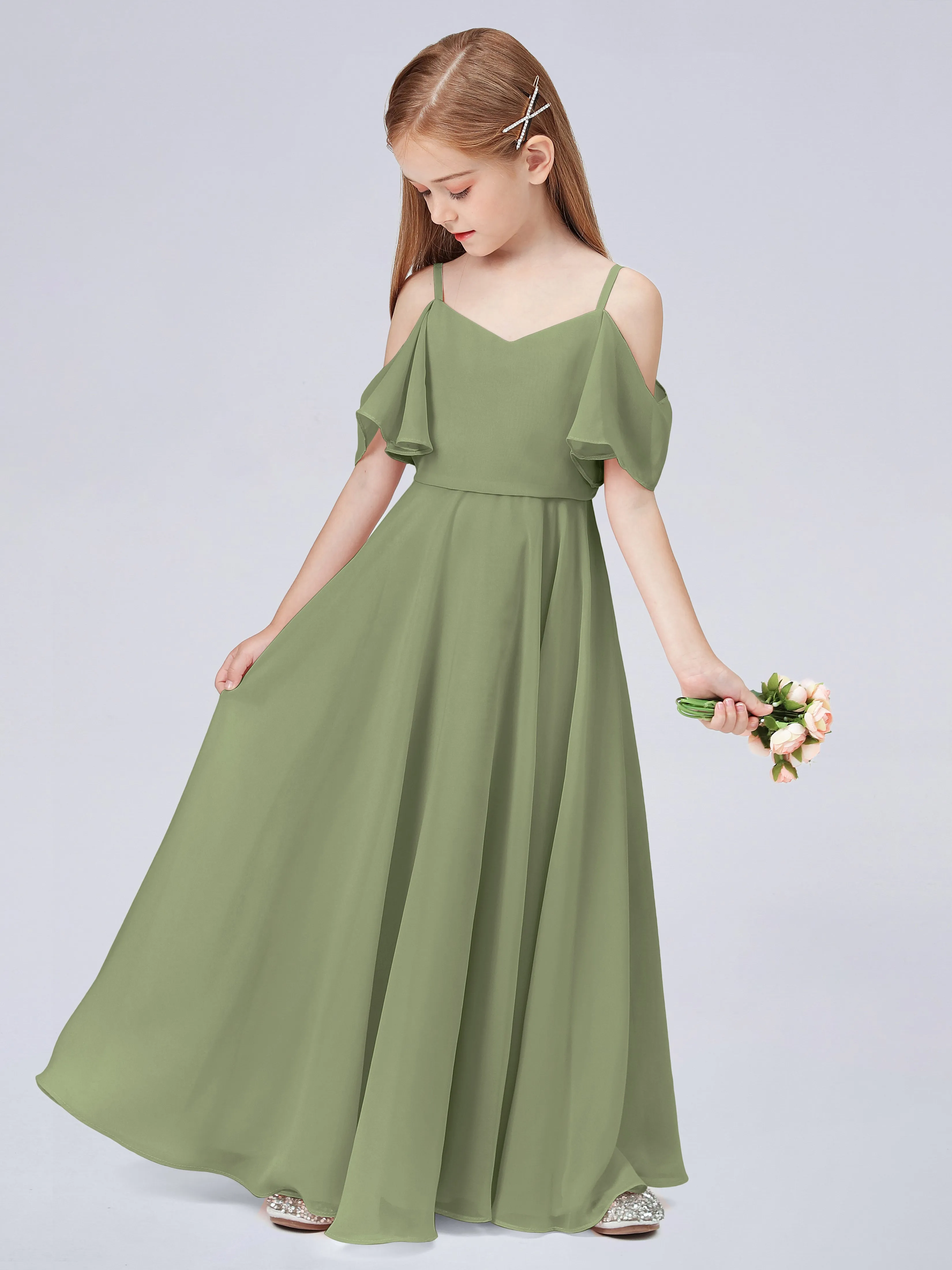 Off Shoulder Junior Bridesmaid Dress with Ruffles