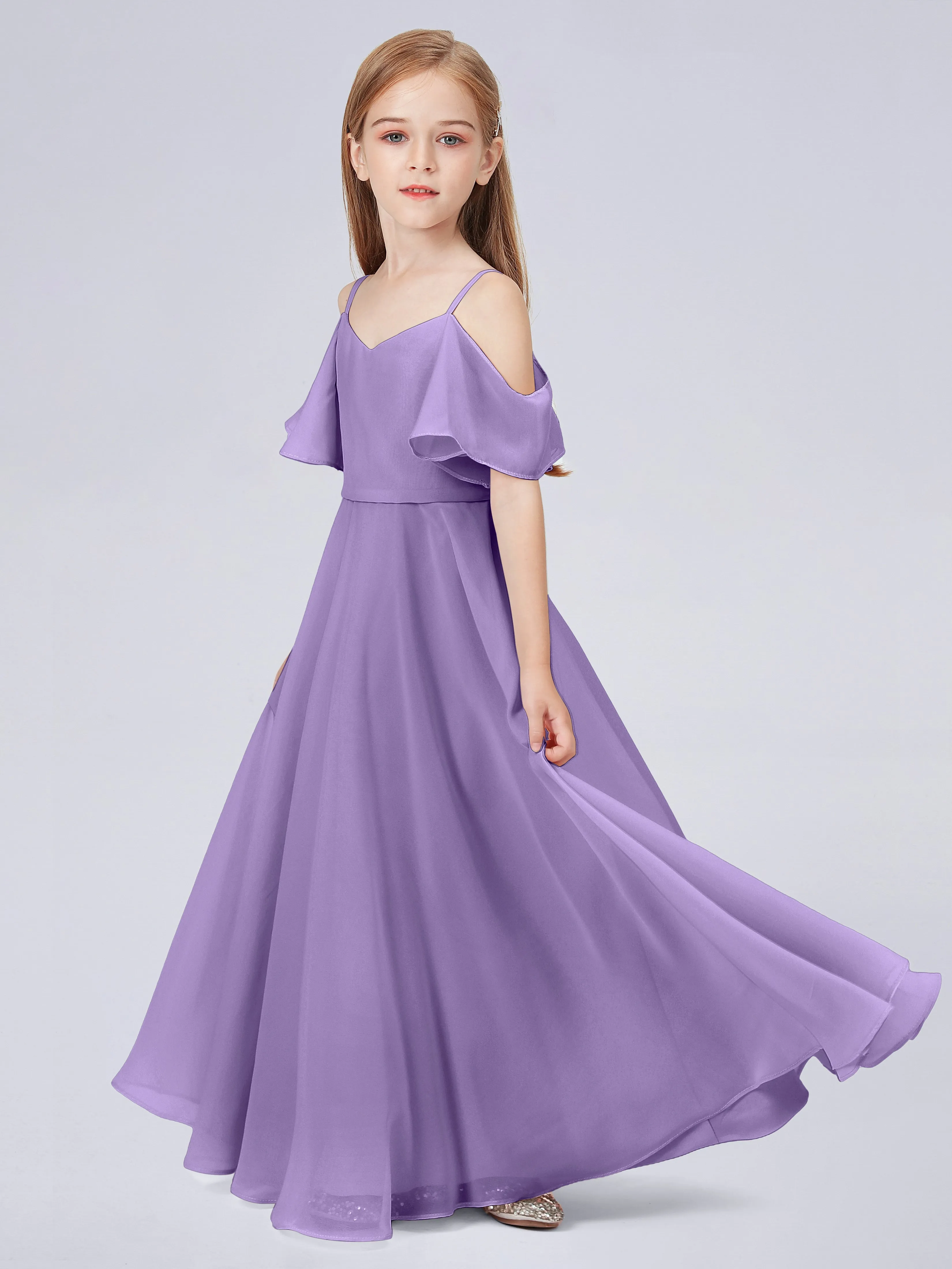 Off Shoulder Junior Bridesmaid Dress with Ruffles