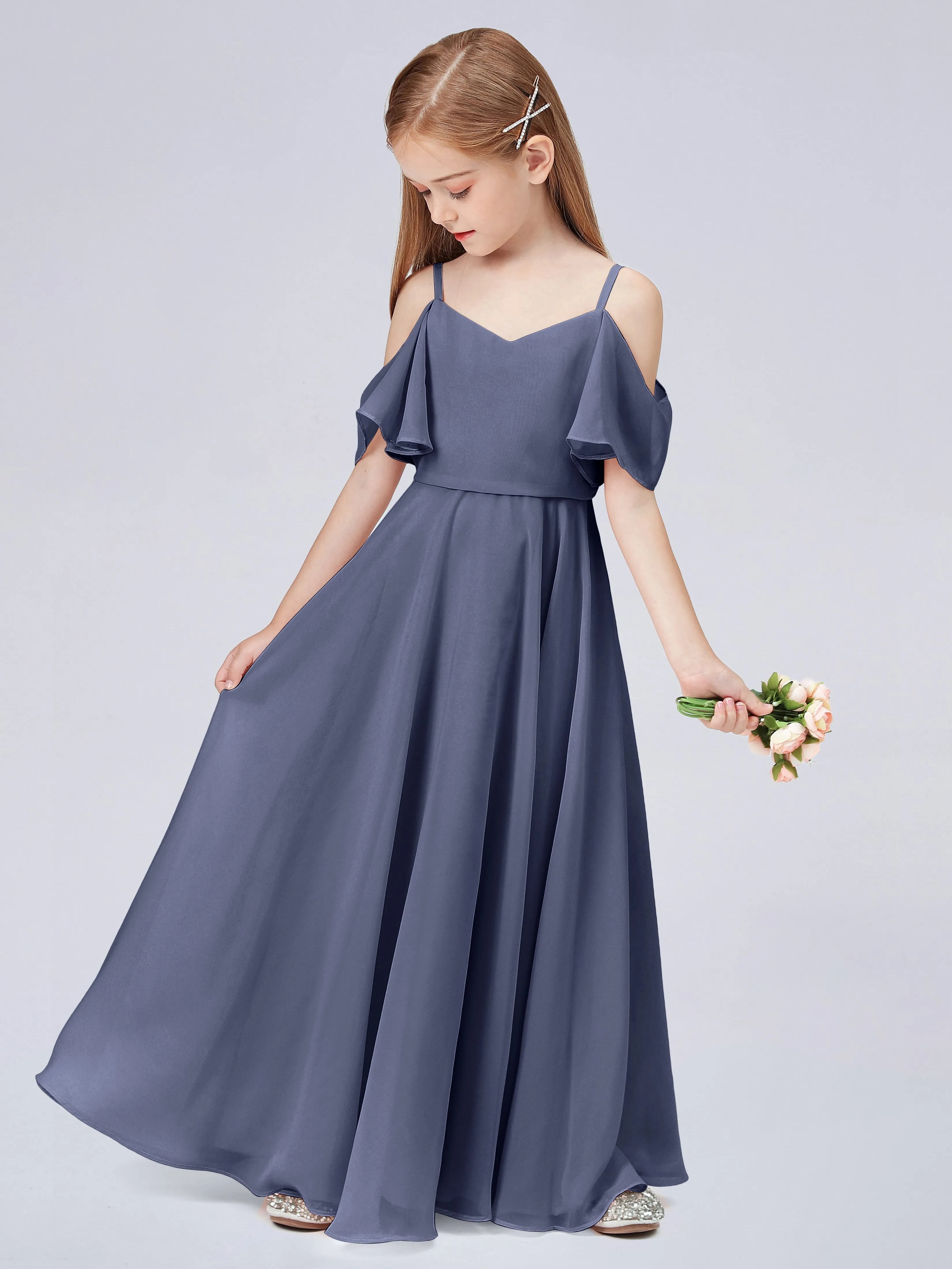 Off Shoulder Junior Bridesmaid Dress with Ruffles