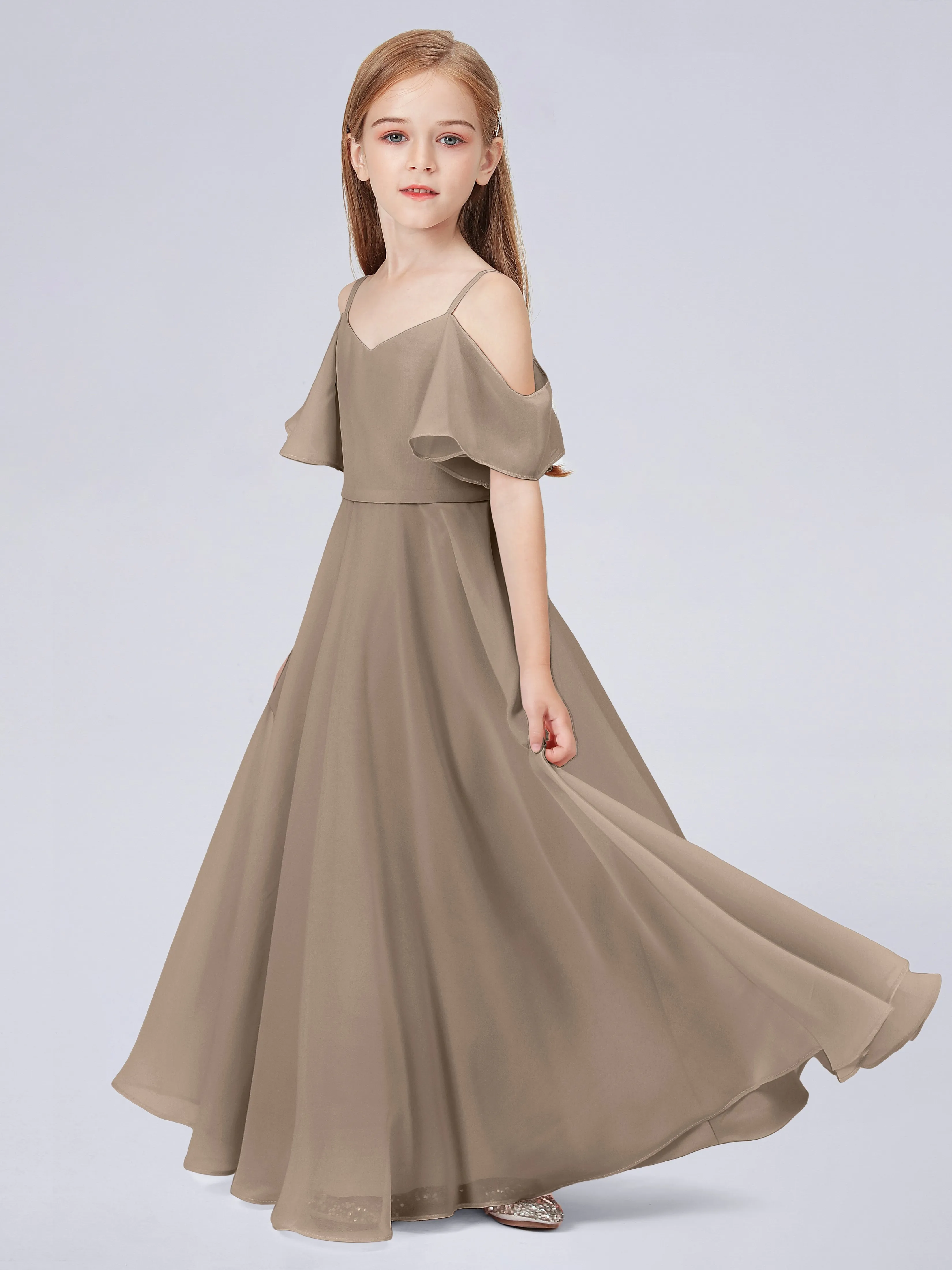 Off Shoulder Junior Bridesmaid Dress with Ruffles