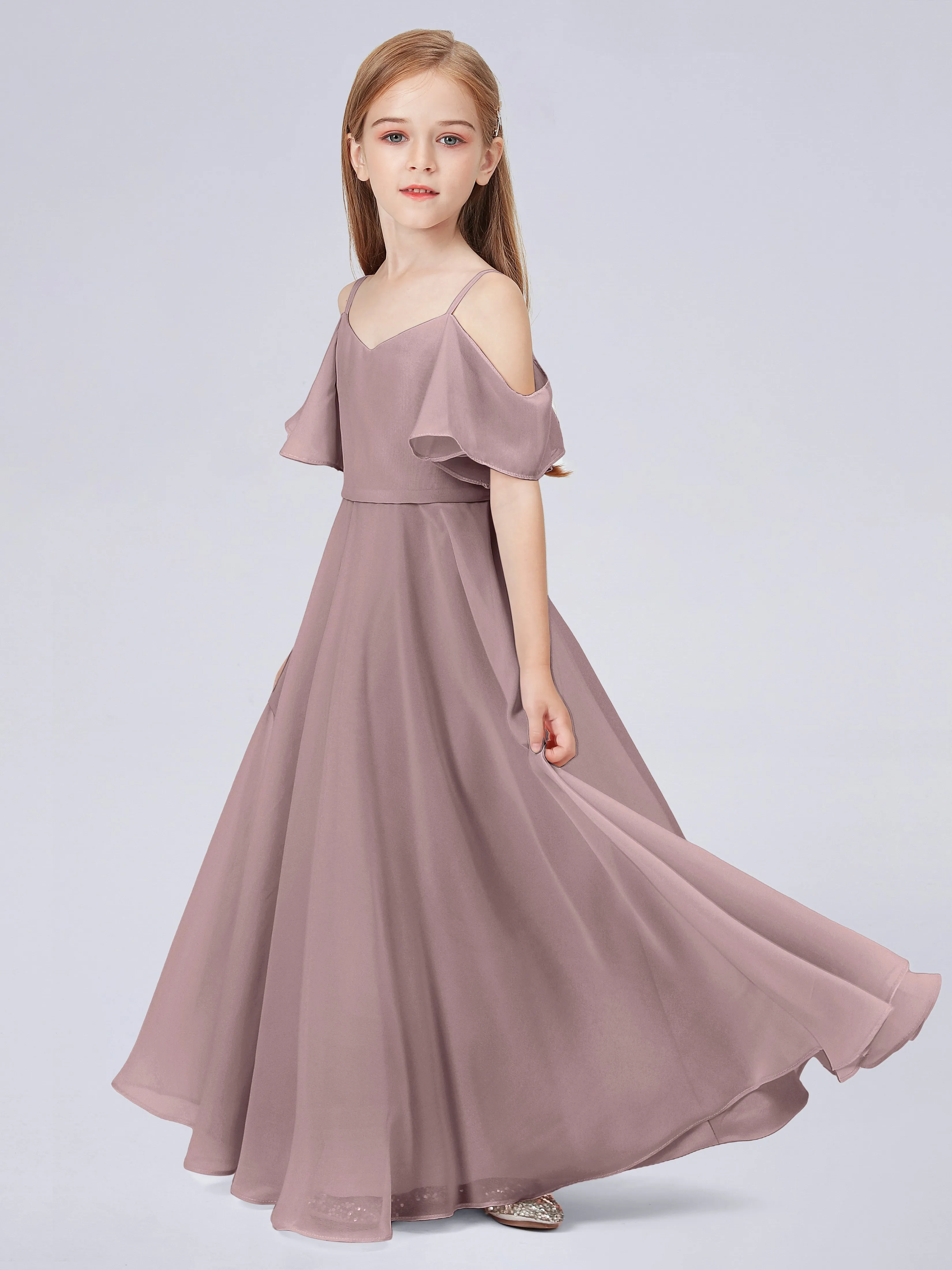 Off Shoulder Junior Bridesmaid Dress with Ruffles