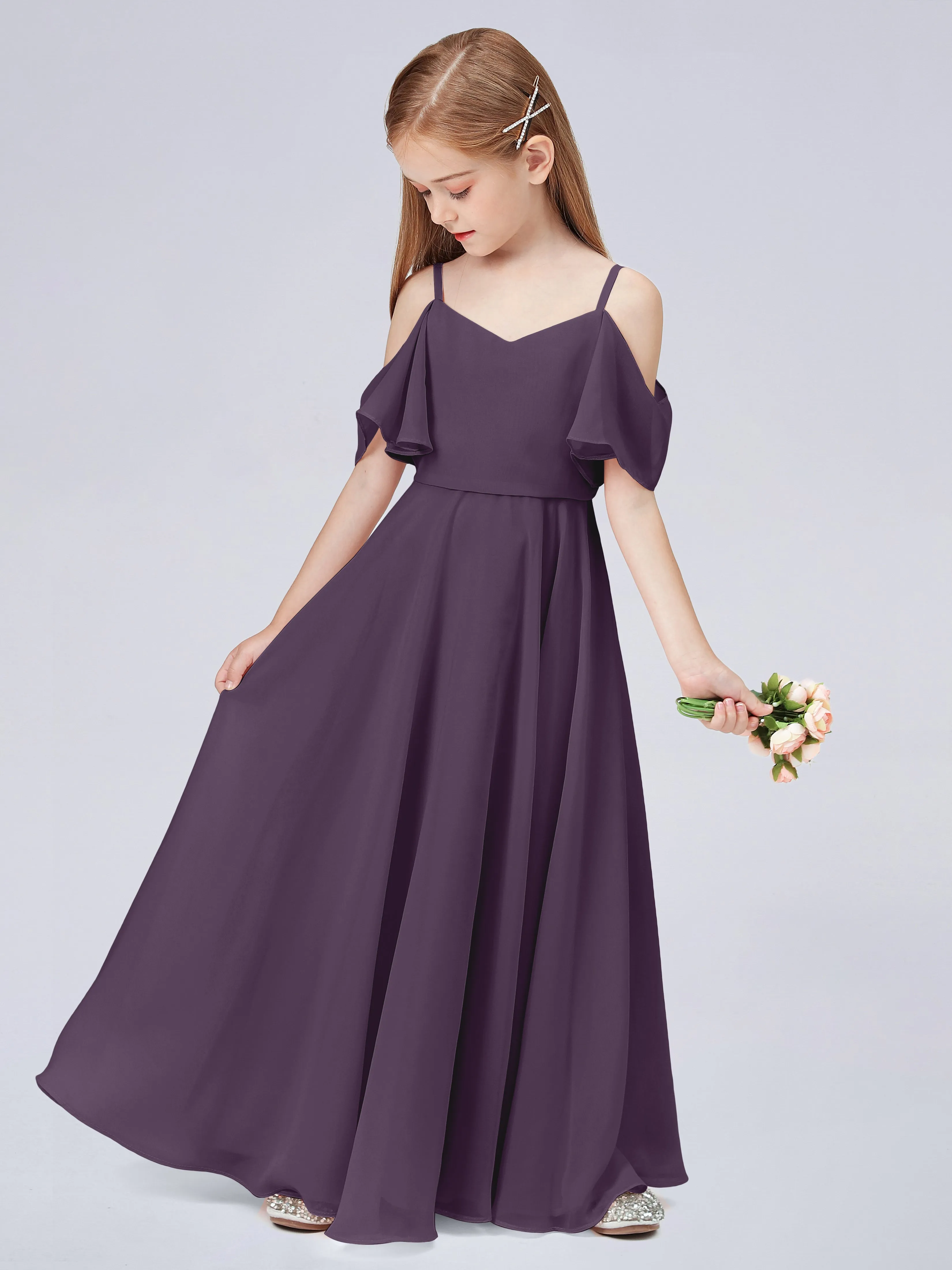 Off Shoulder Junior Bridesmaid Dress with Ruffles