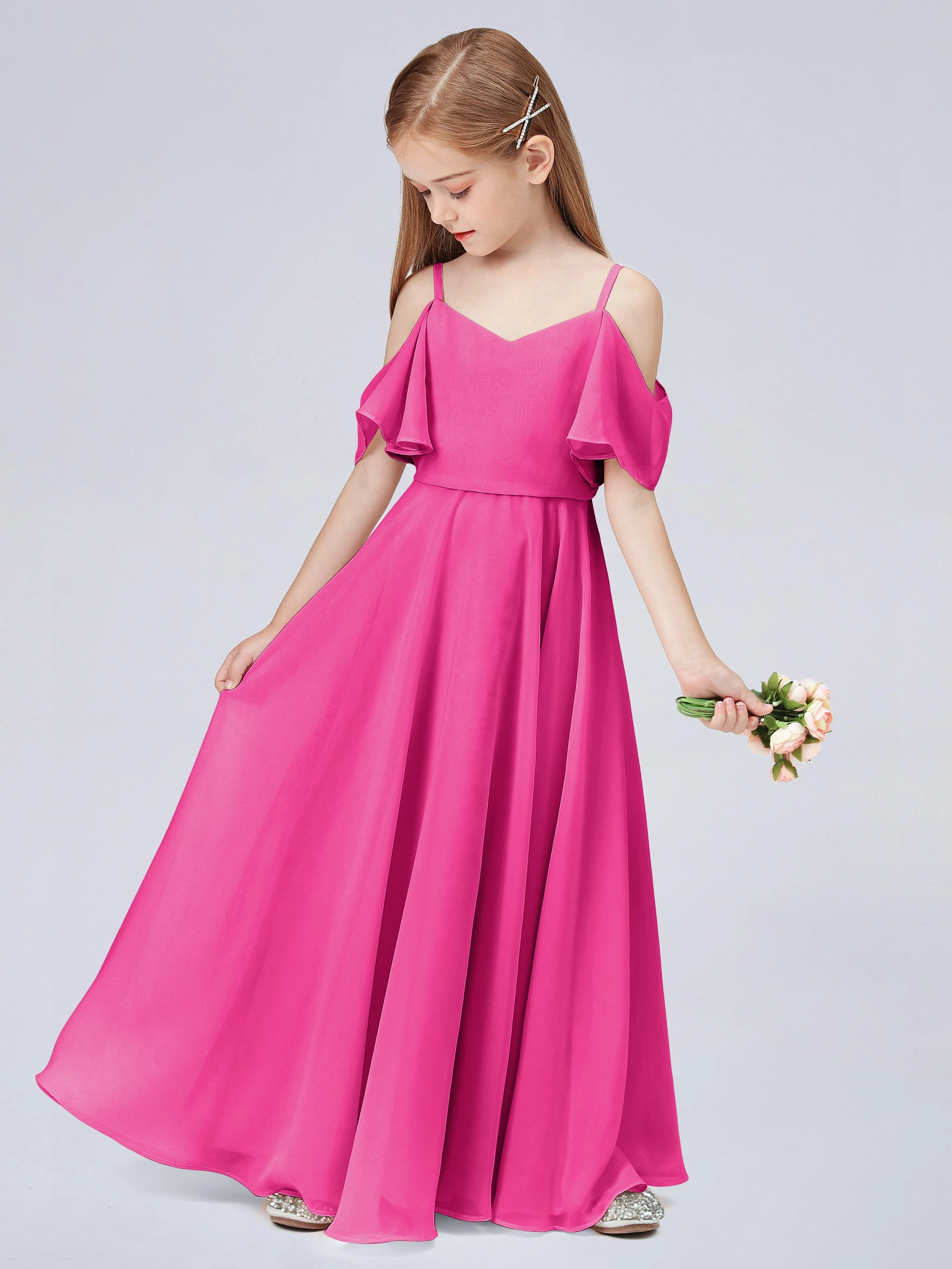 Off Shoulder Junior Bridesmaid Dress with Ruffles