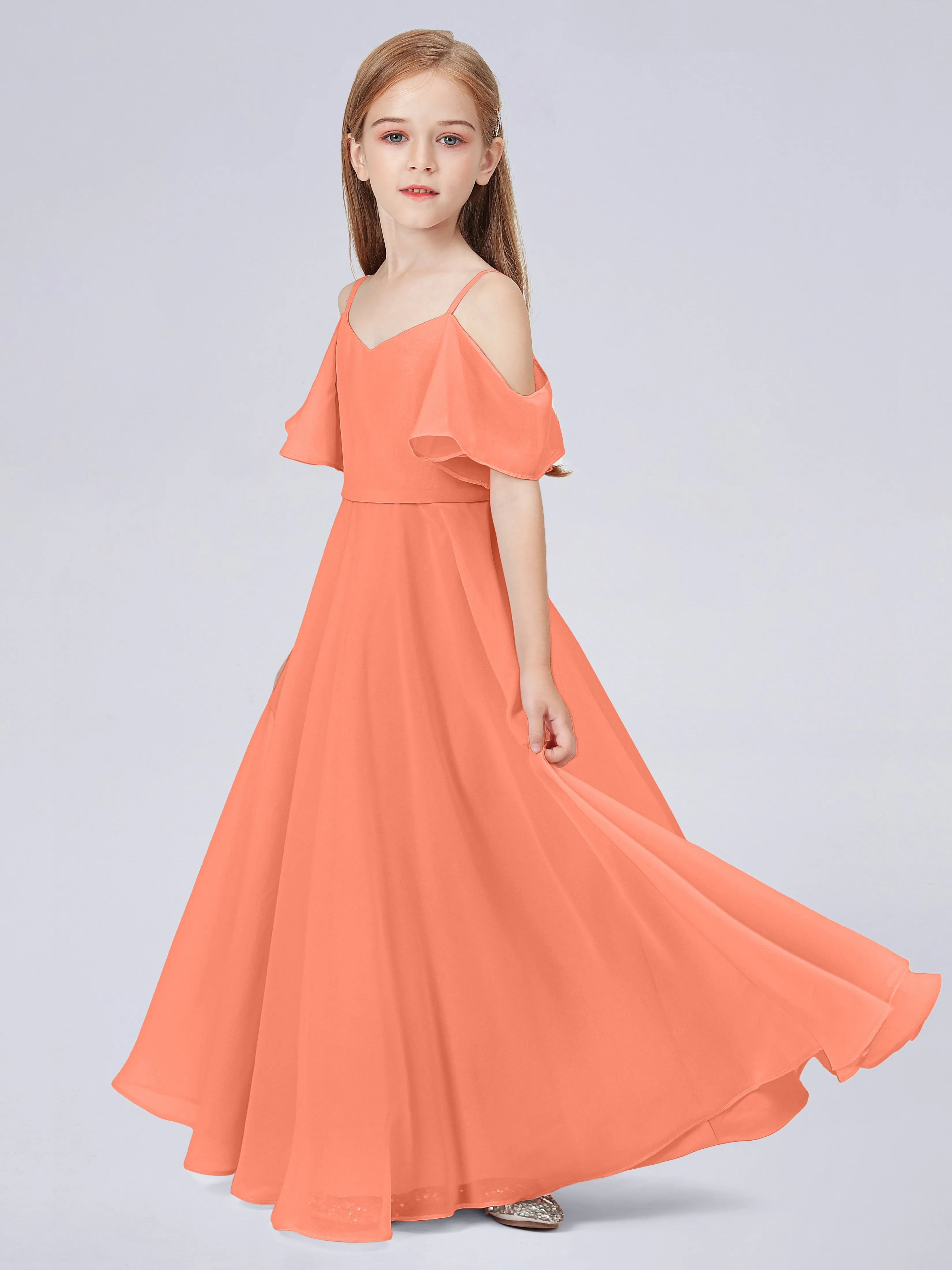 Off Shoulder Junior Bridesmaid Dress with Ruffles