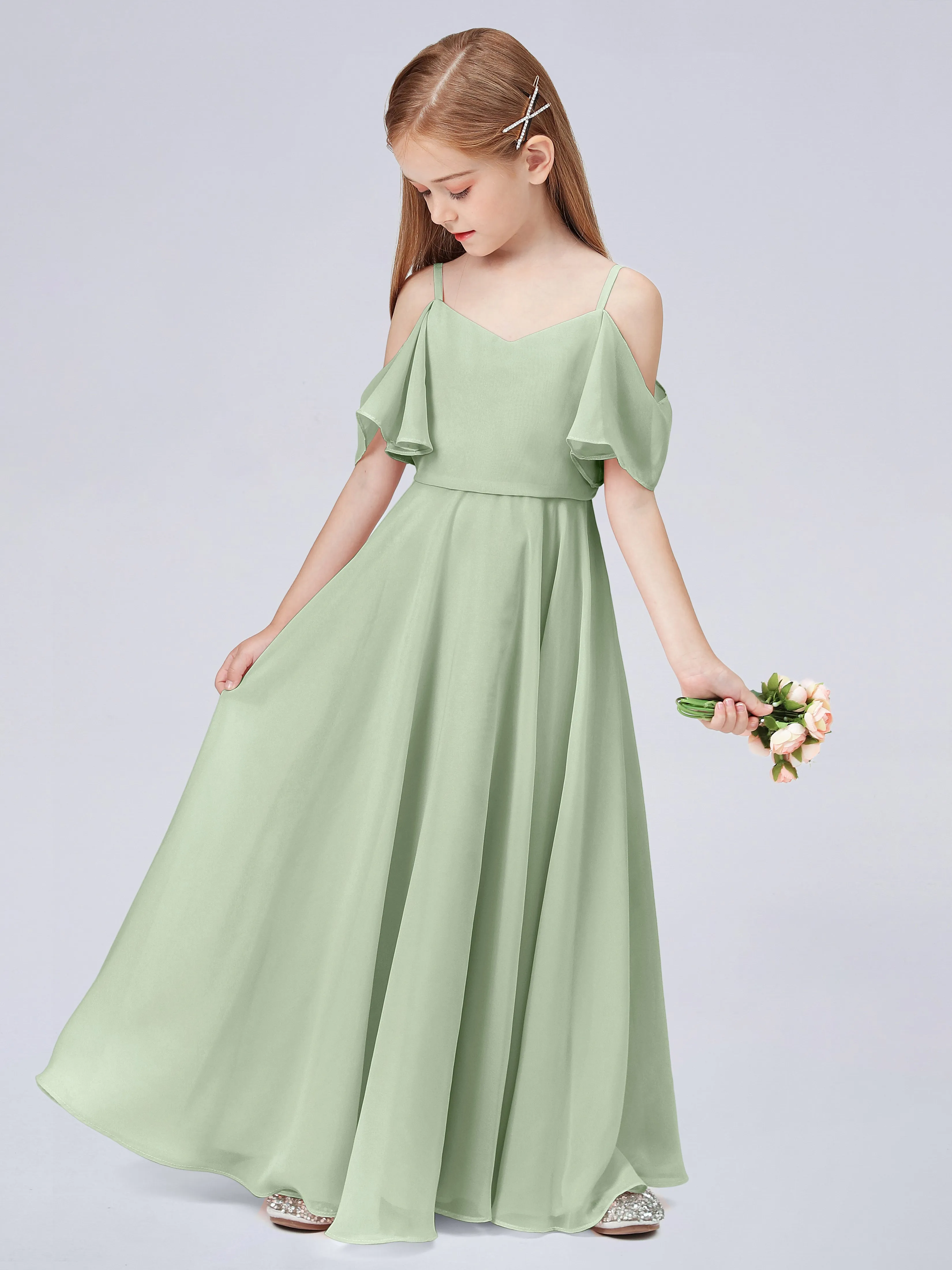 Off Shoulder Junior Bridesmaid Dress with Ruffles