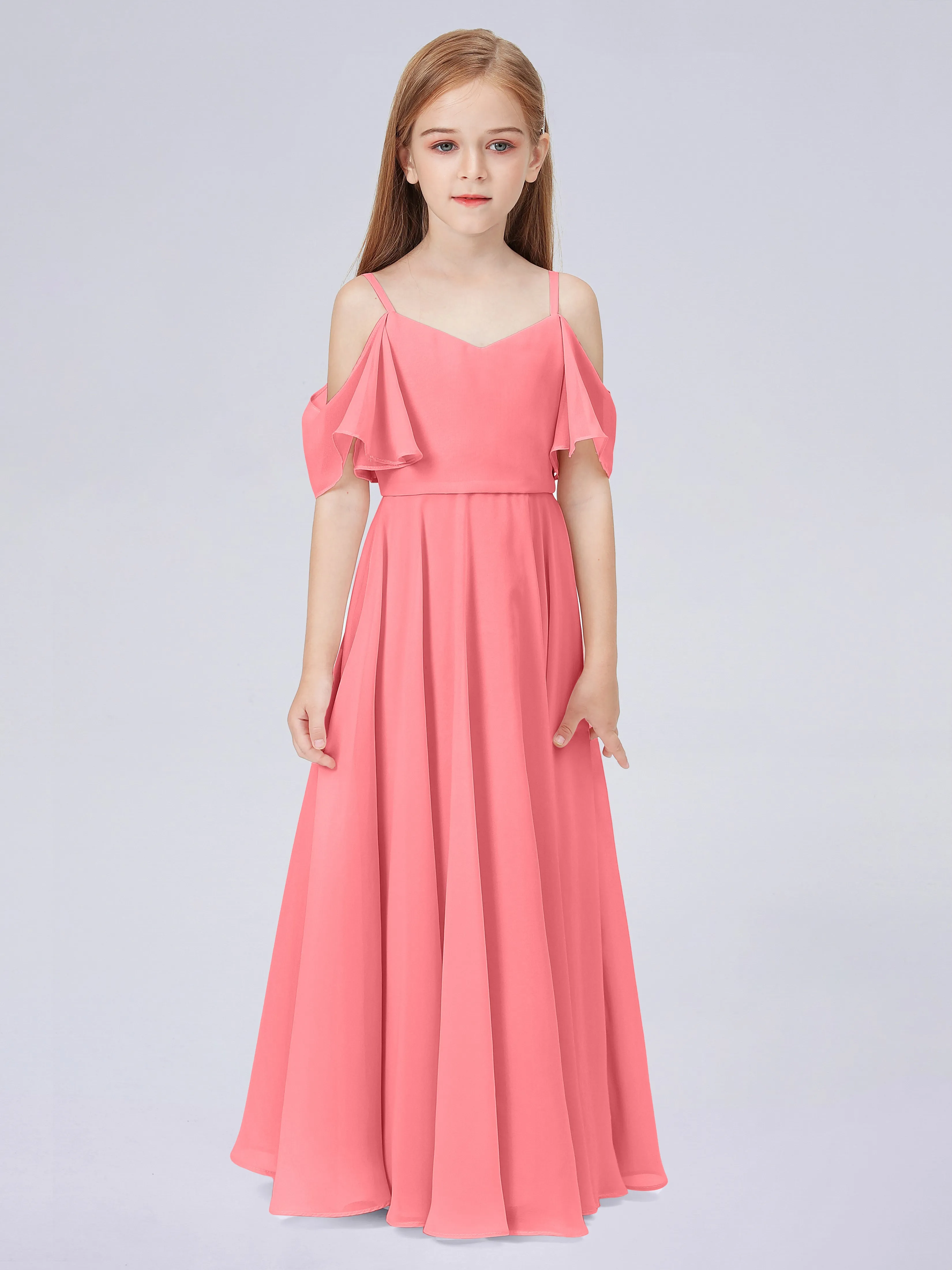 Off Shoulder Junior Bridesmaid Dress with Ruffles