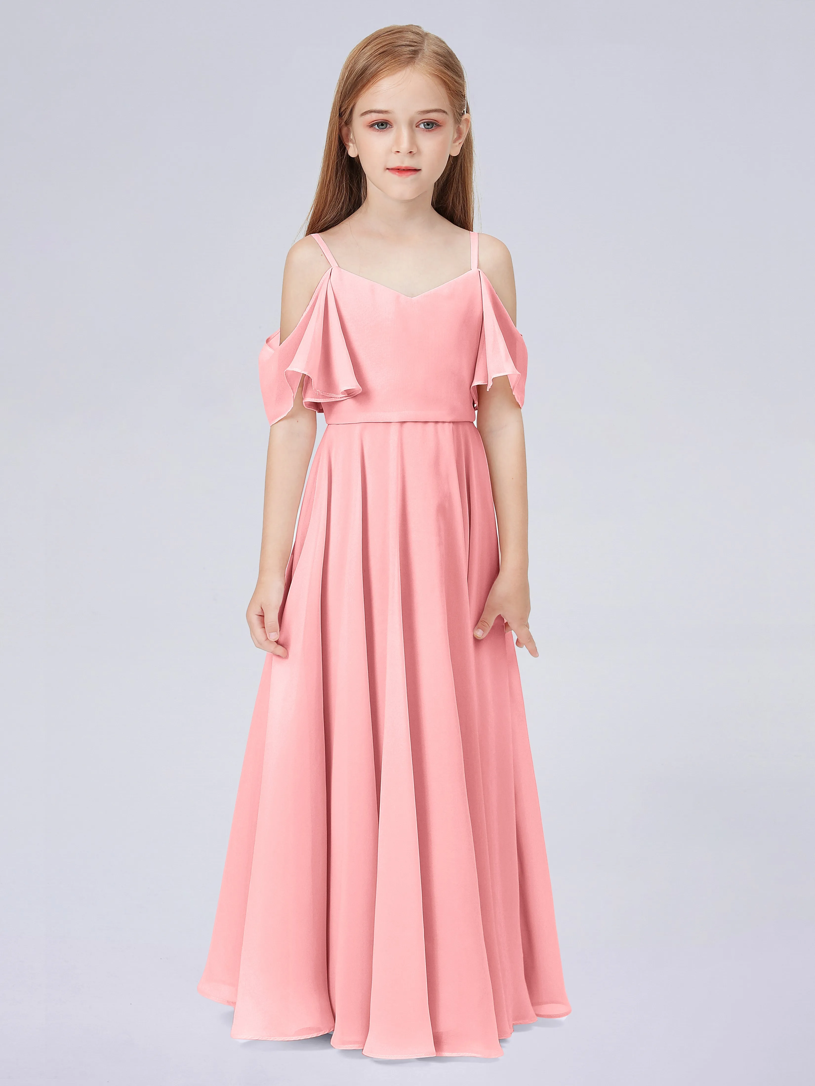 Off Shoulder Junior Bridesmaid Dress with Ruffles