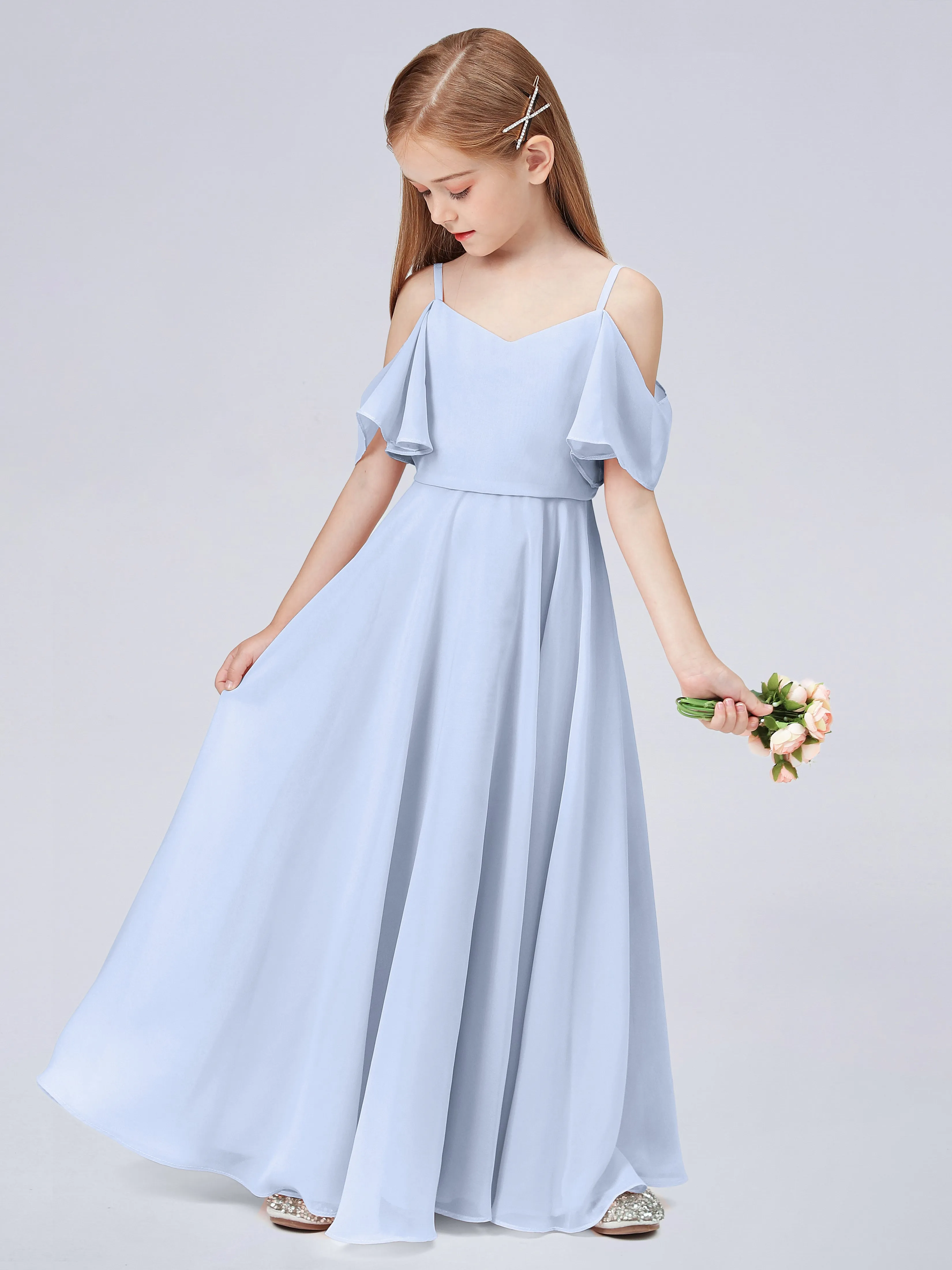 Off Shoulder Junior Bridesmaid Dress with Ruffles