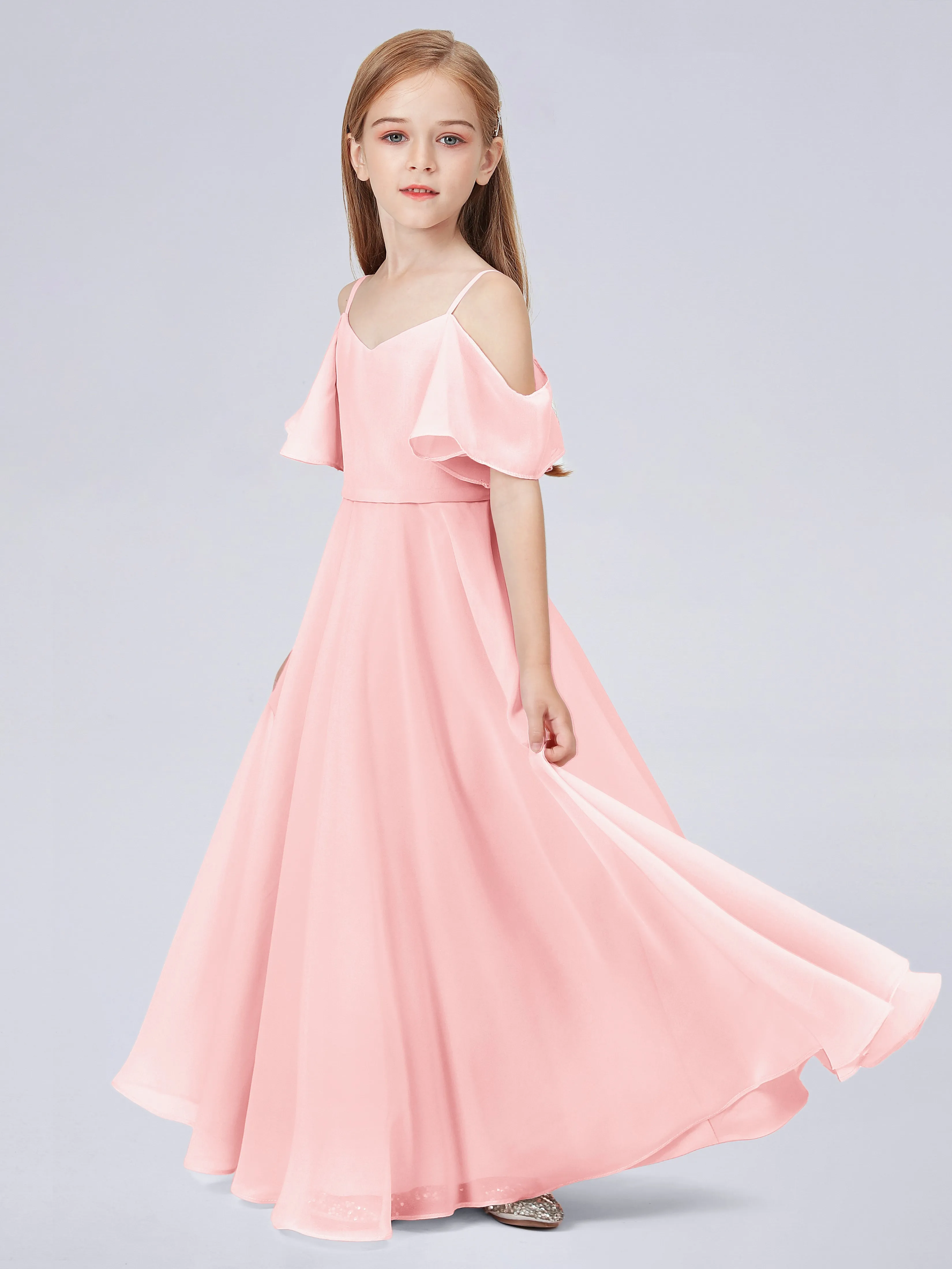 Off Shoulder Junior Bridesmaid Dress with Ruffles