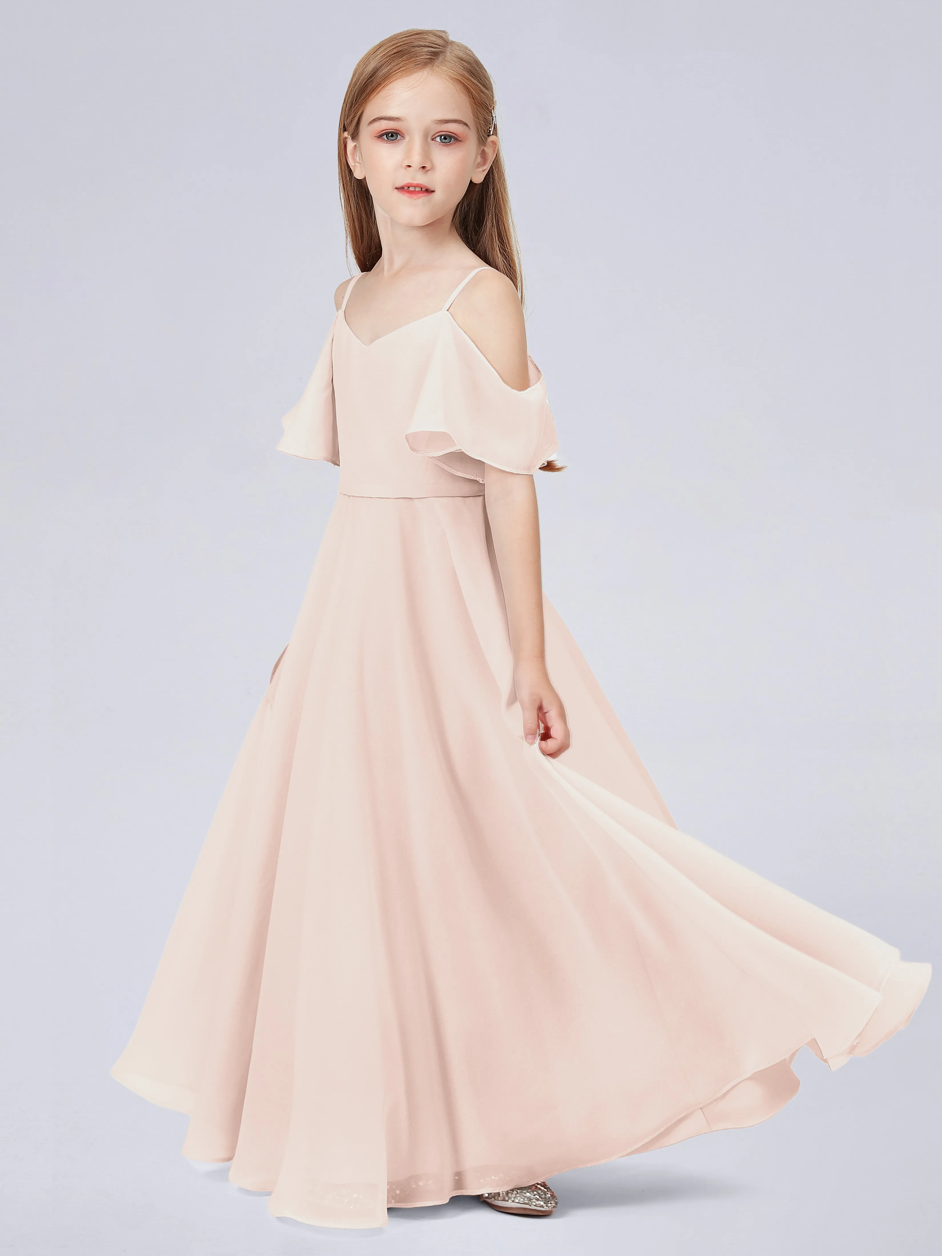 Off Shoulder Junior Bridesmaid Dress with Ruffles