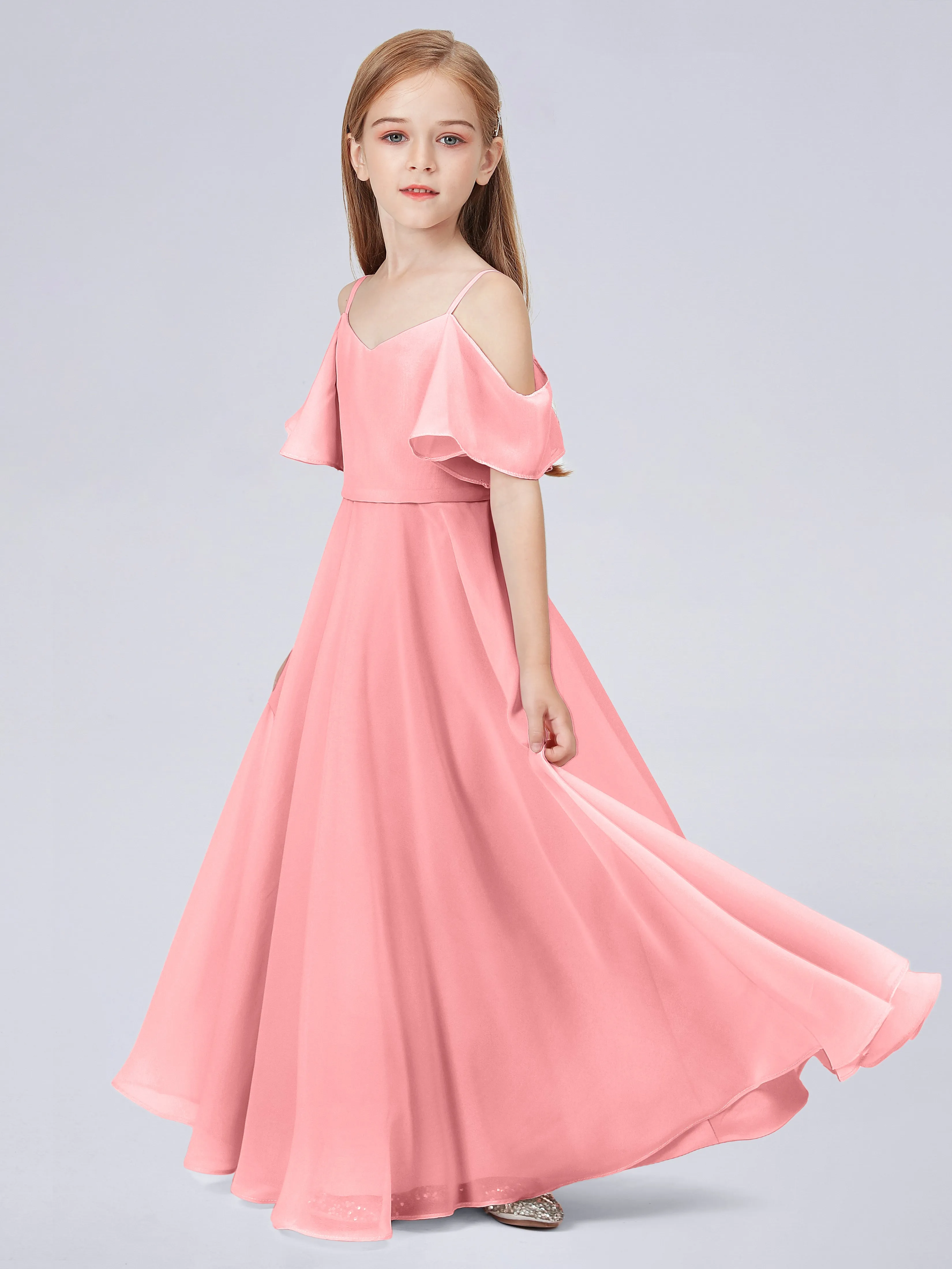 Off Shoulder Junior Bridesmaid Dress with Ruffles