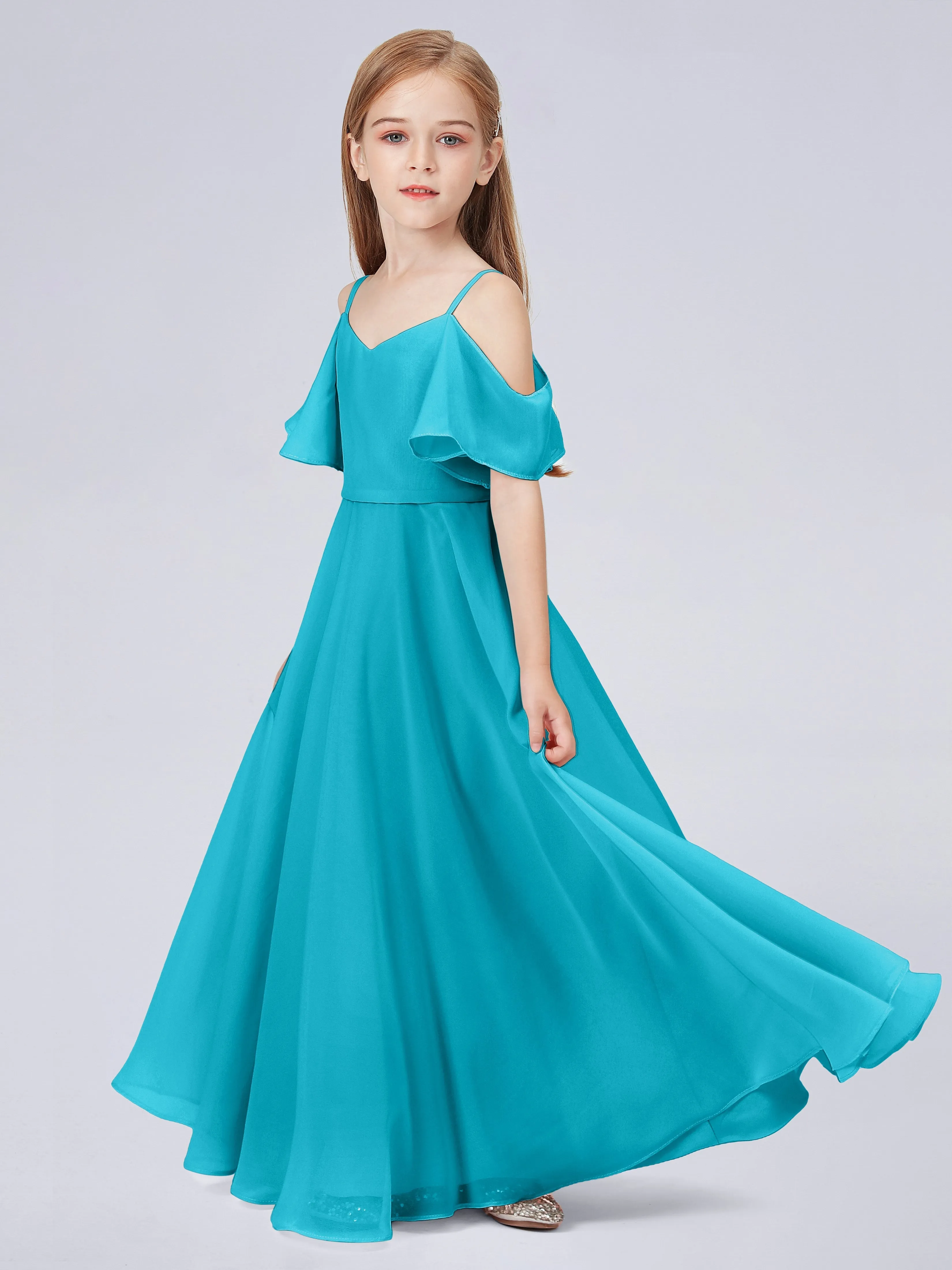 Off Shoulder Junior Bridesmaid Dress with Ruffles