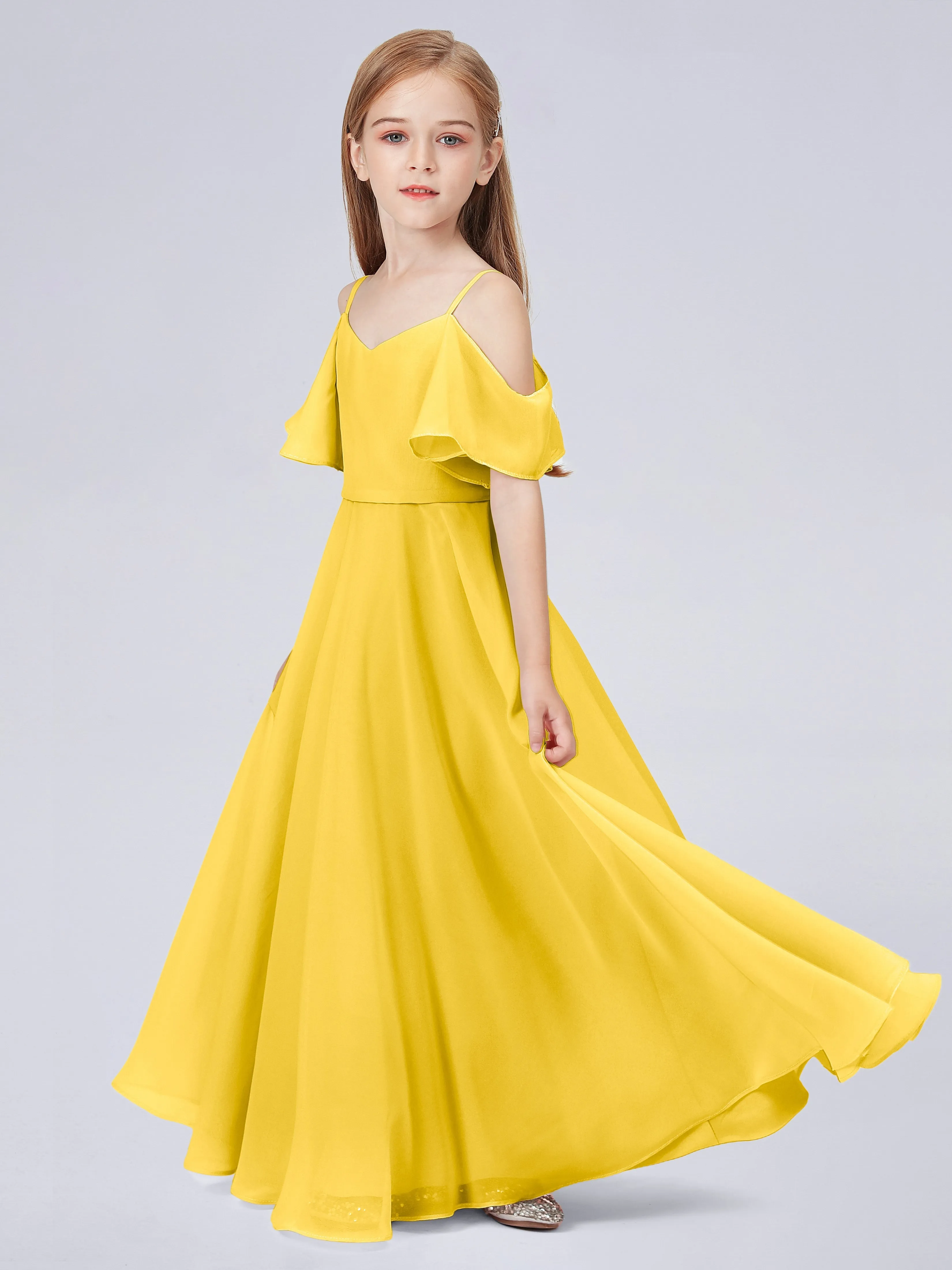 Off Shoulder Junior Bridesmaid Dress with Ruffles