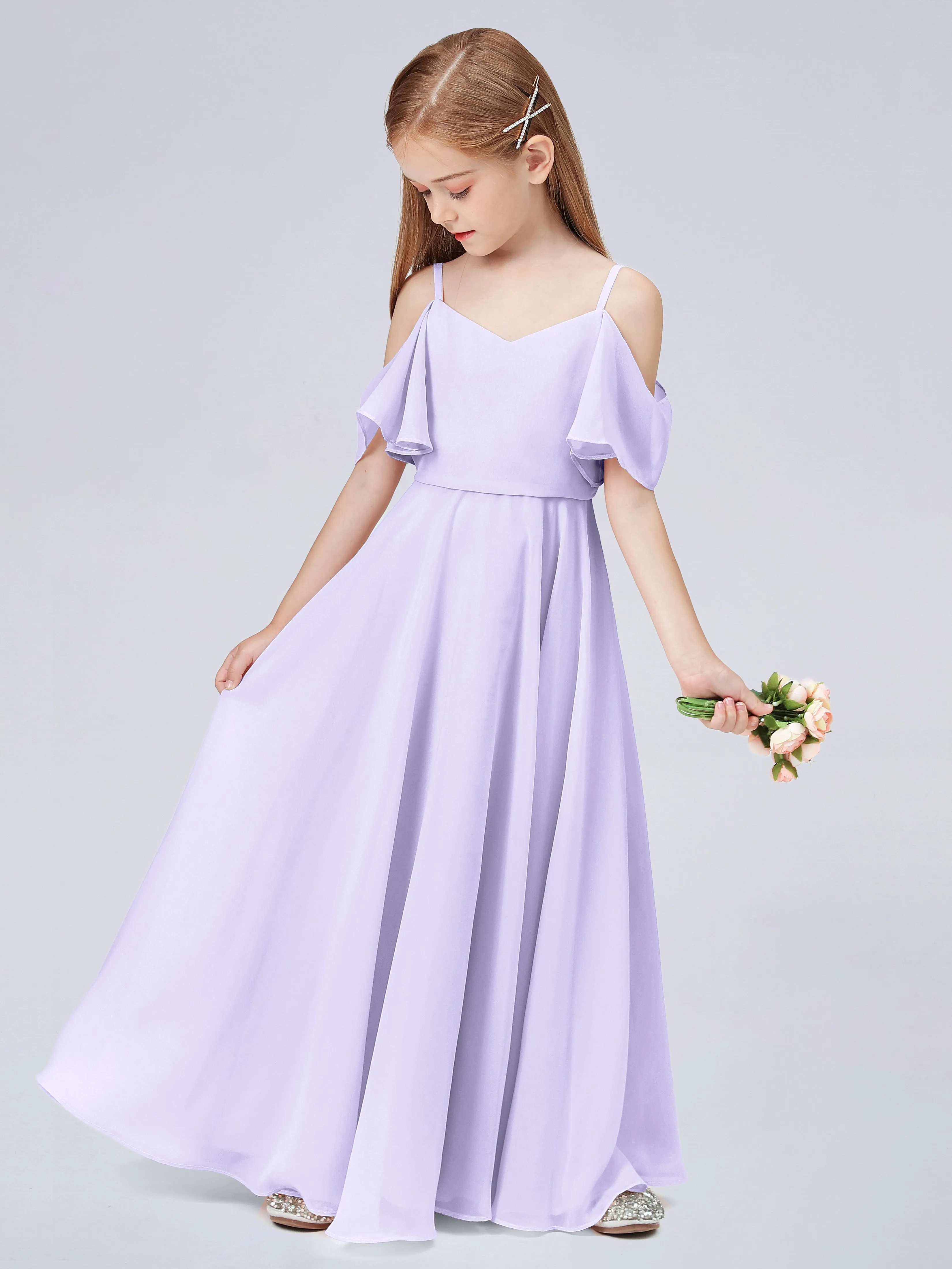 Off Shoulder Junior Bridesmaid Dress with Ruffles