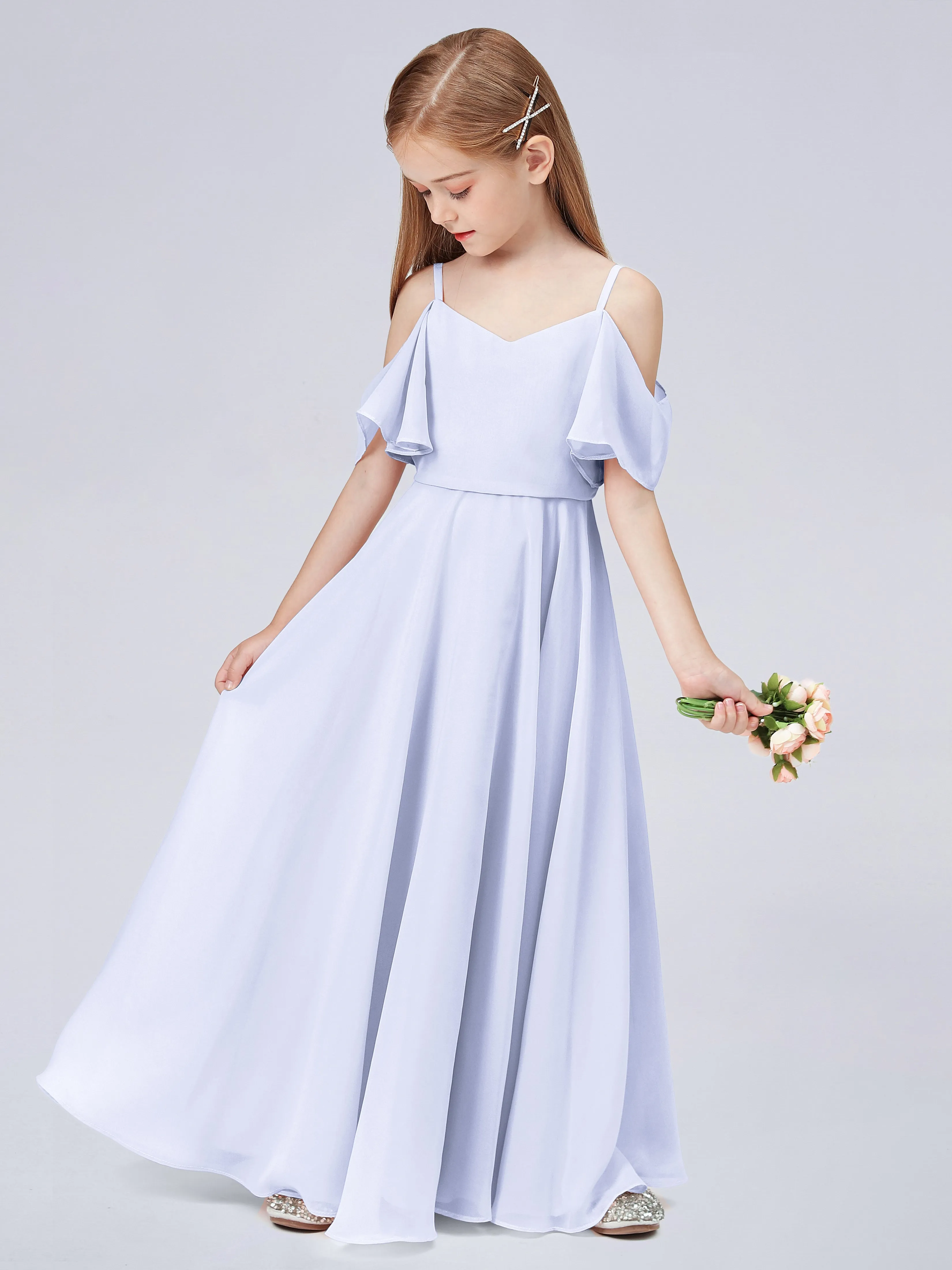 Off Shoulder Junior Bridesmaid Dress with Ruffles