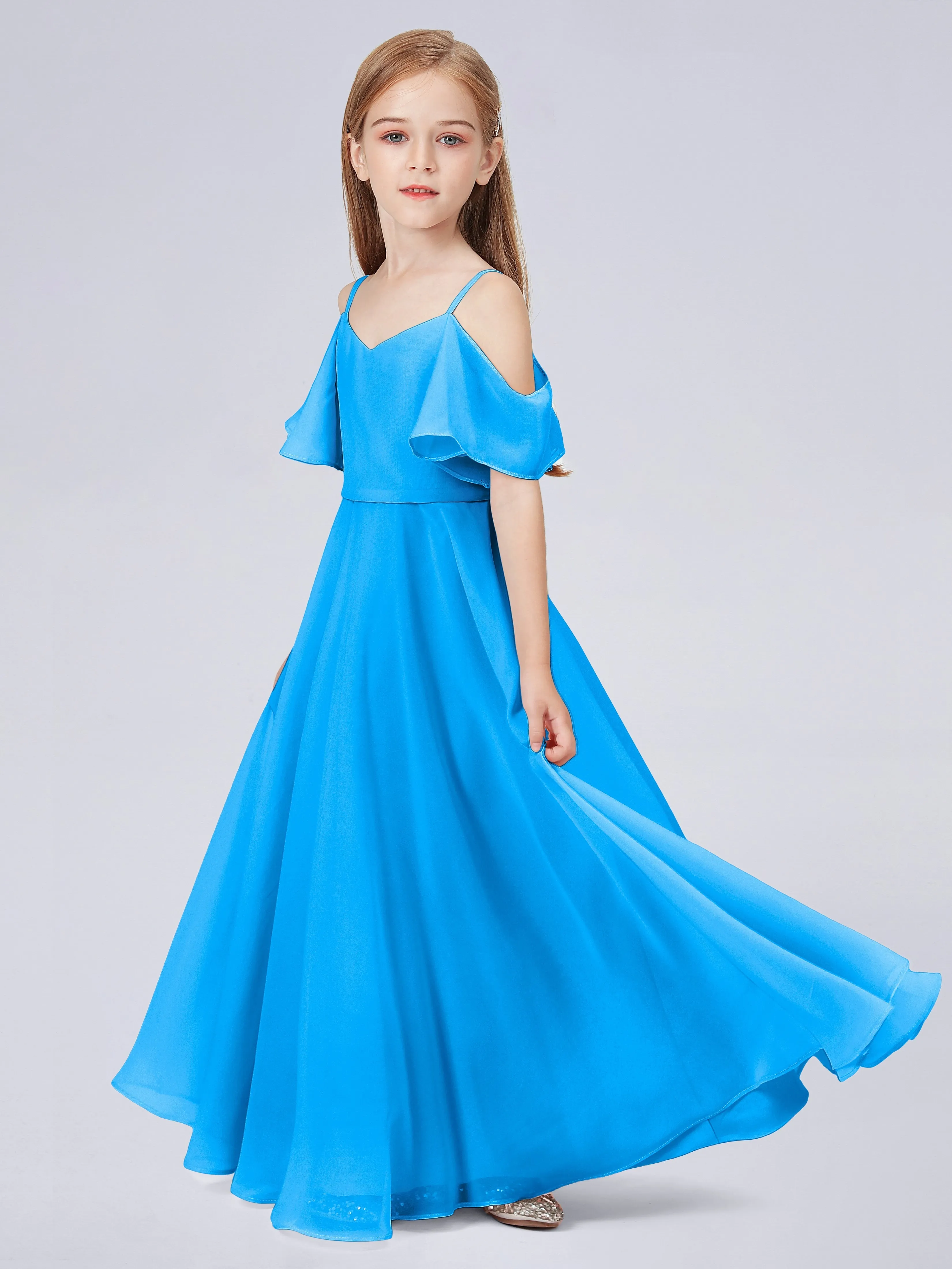 Off Shoulder Junior Bridesmaid Dress with Ruffles