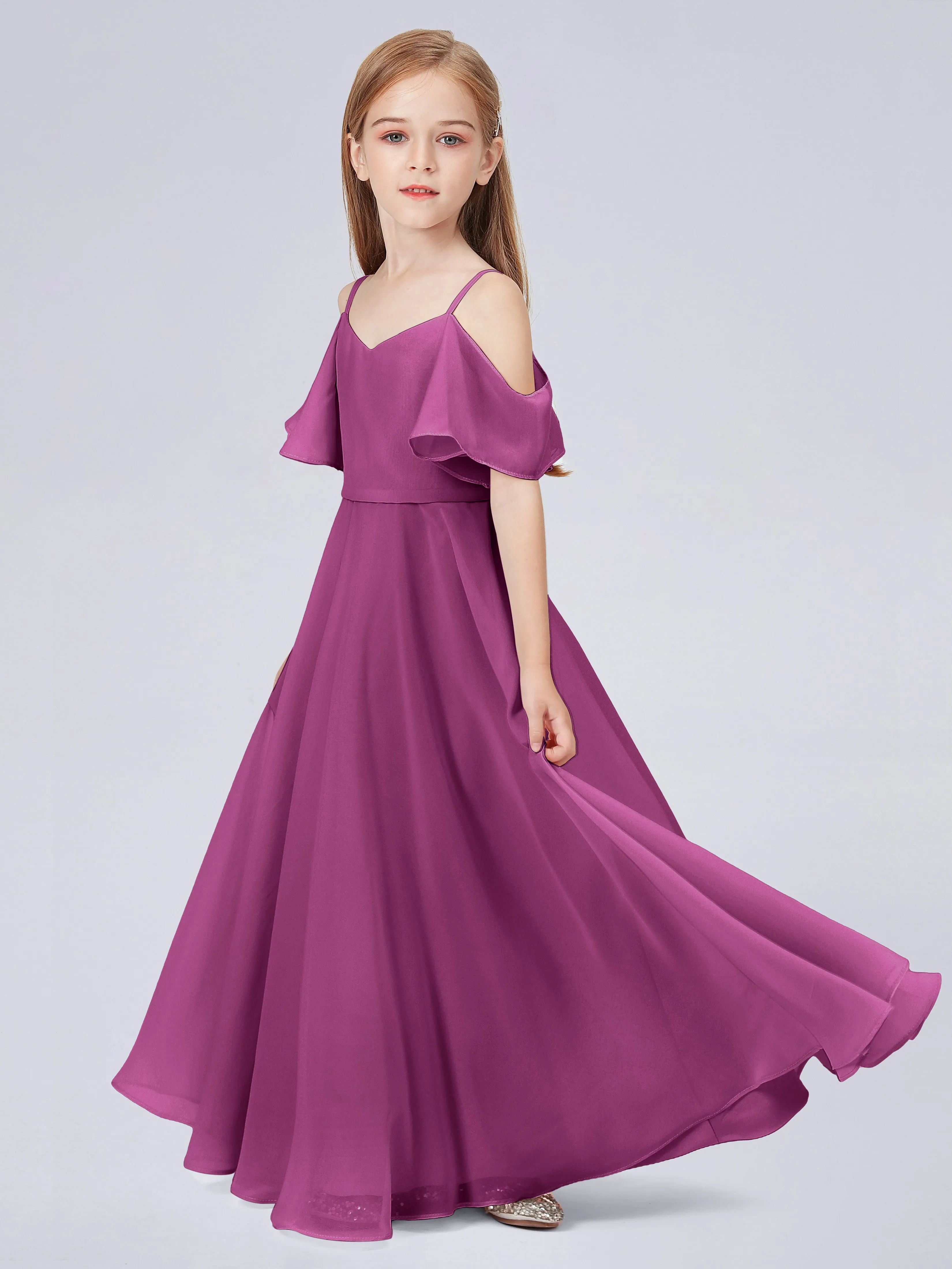 Off Shoulder Junior Bridesmaid Dress with Ruffles