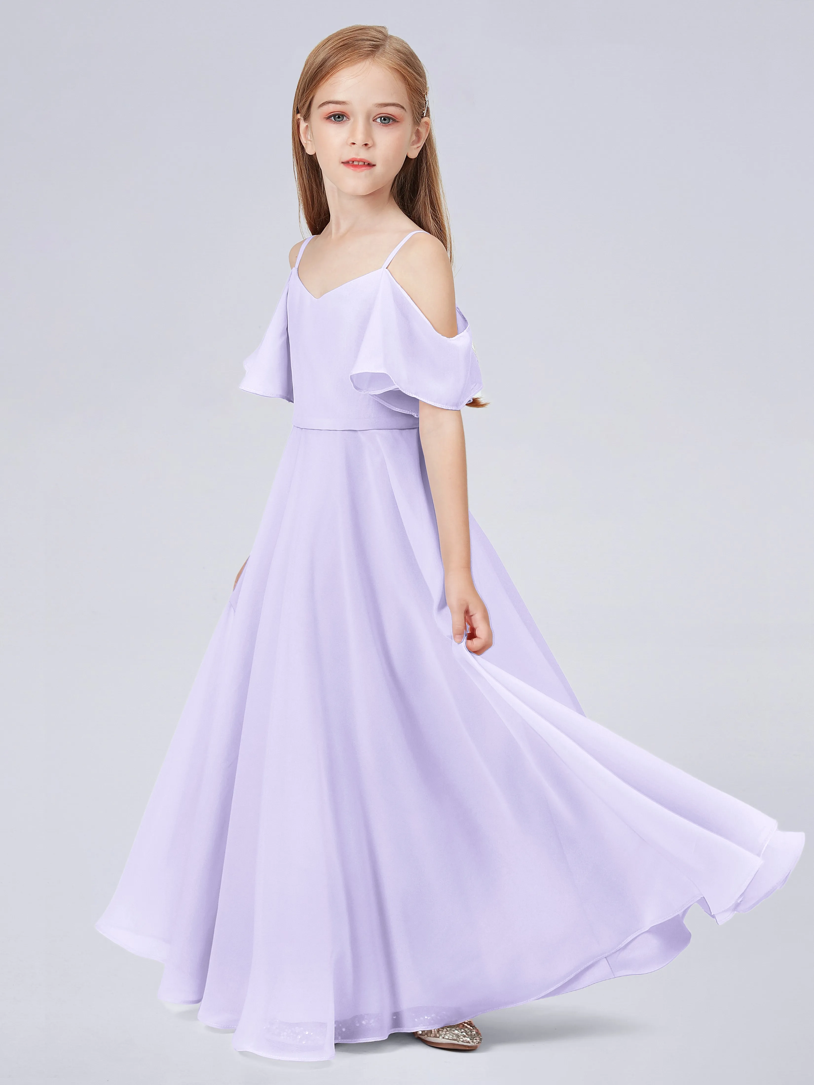 Off Shoulder Junior Bridesmaid Dress with Ruffles