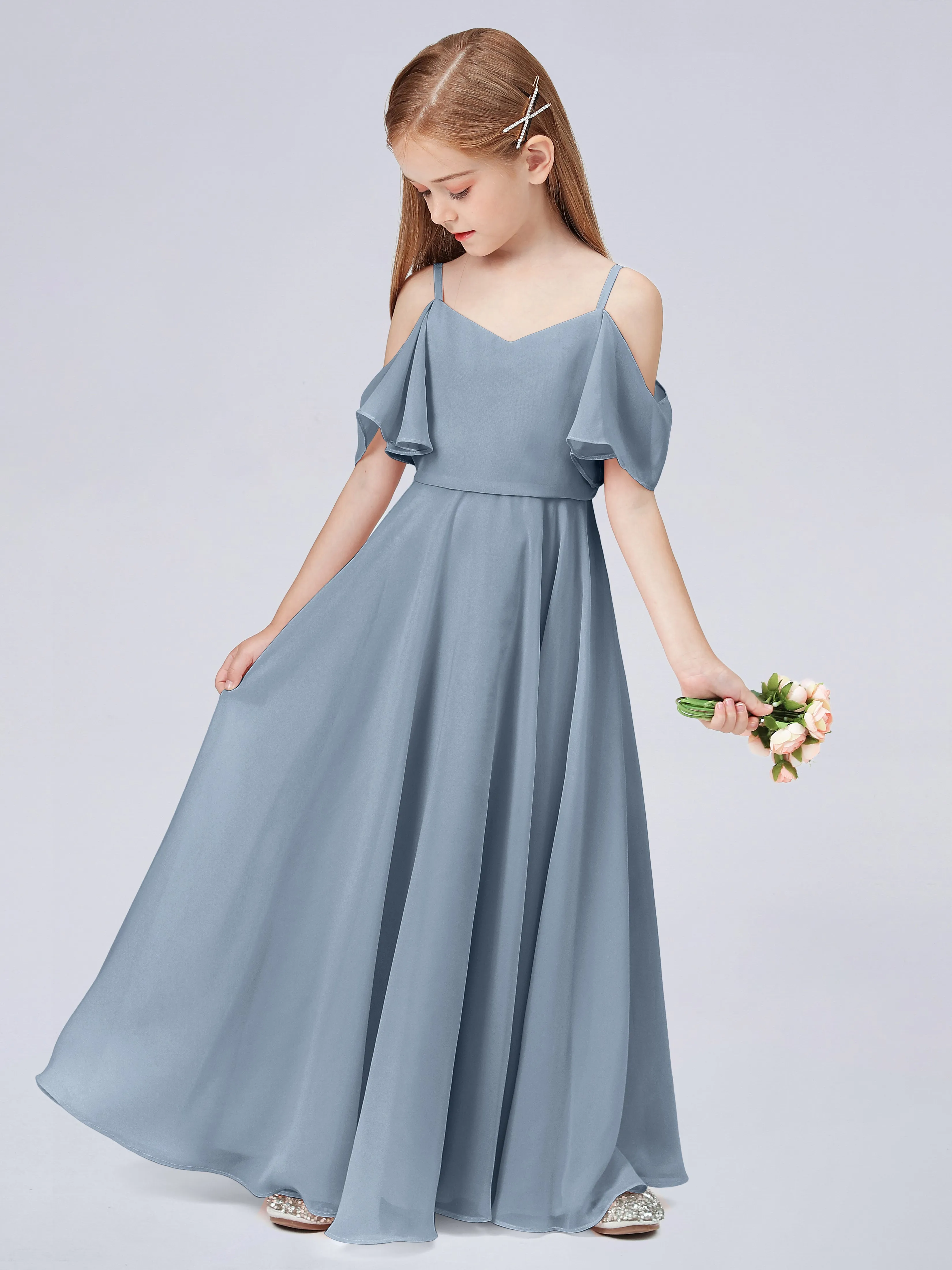 Off Shoulder Junior Bridesmaid Dress with Ruffles