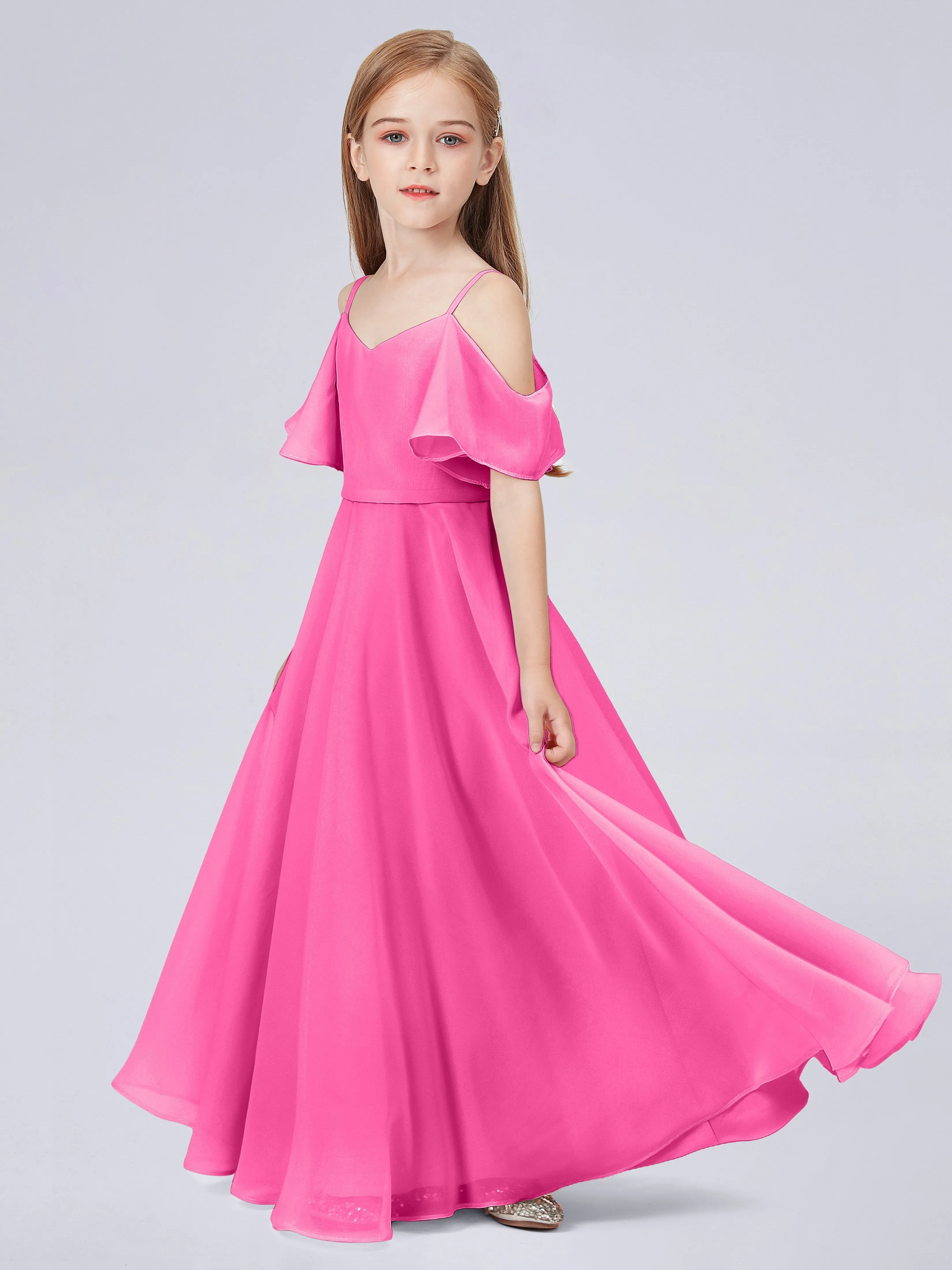 Off Shoulder Junior Bridesmaid Dress with Ruffles