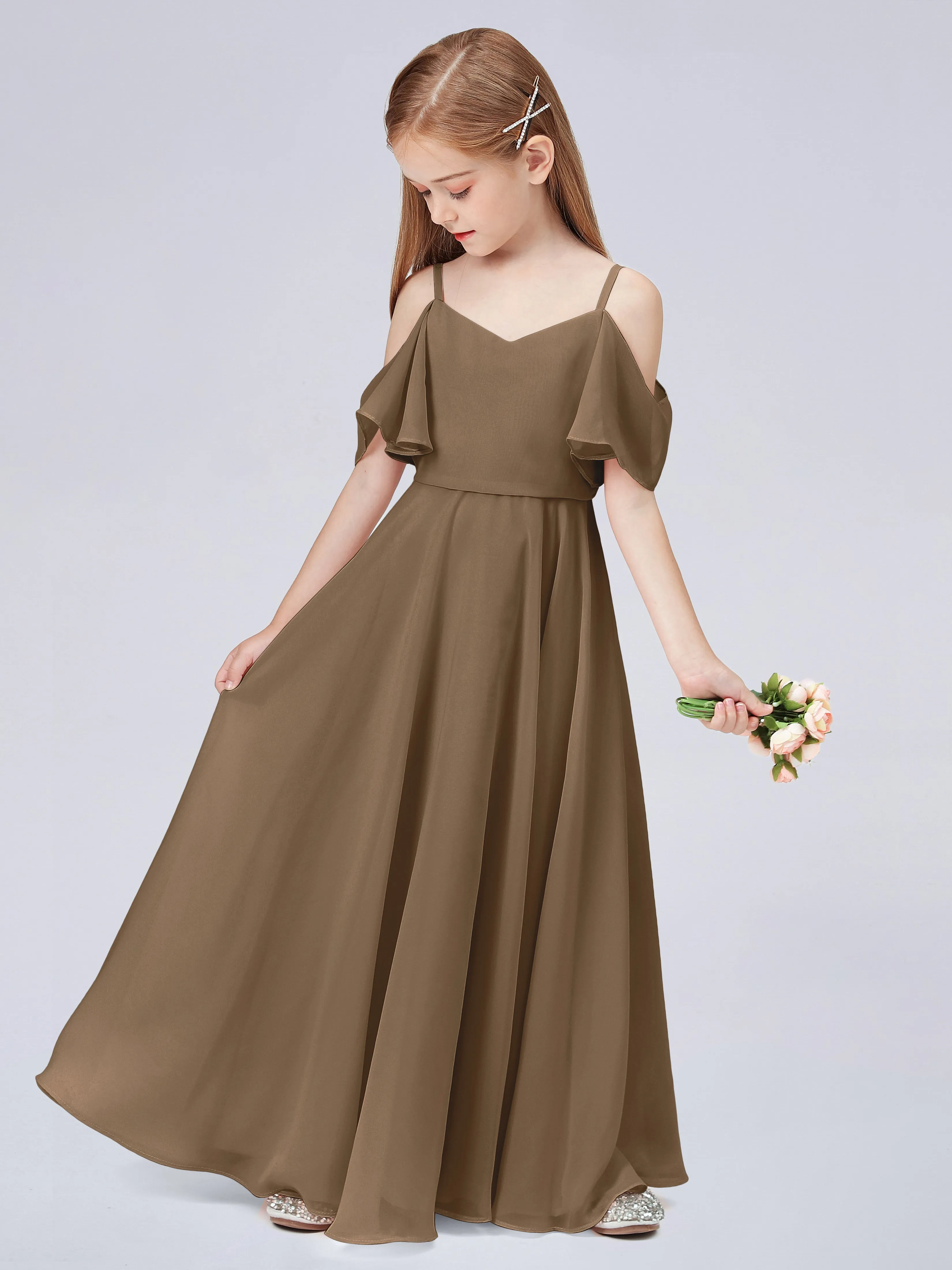 Off Shoulder Junior Bridesmaid Dress with Ruffles