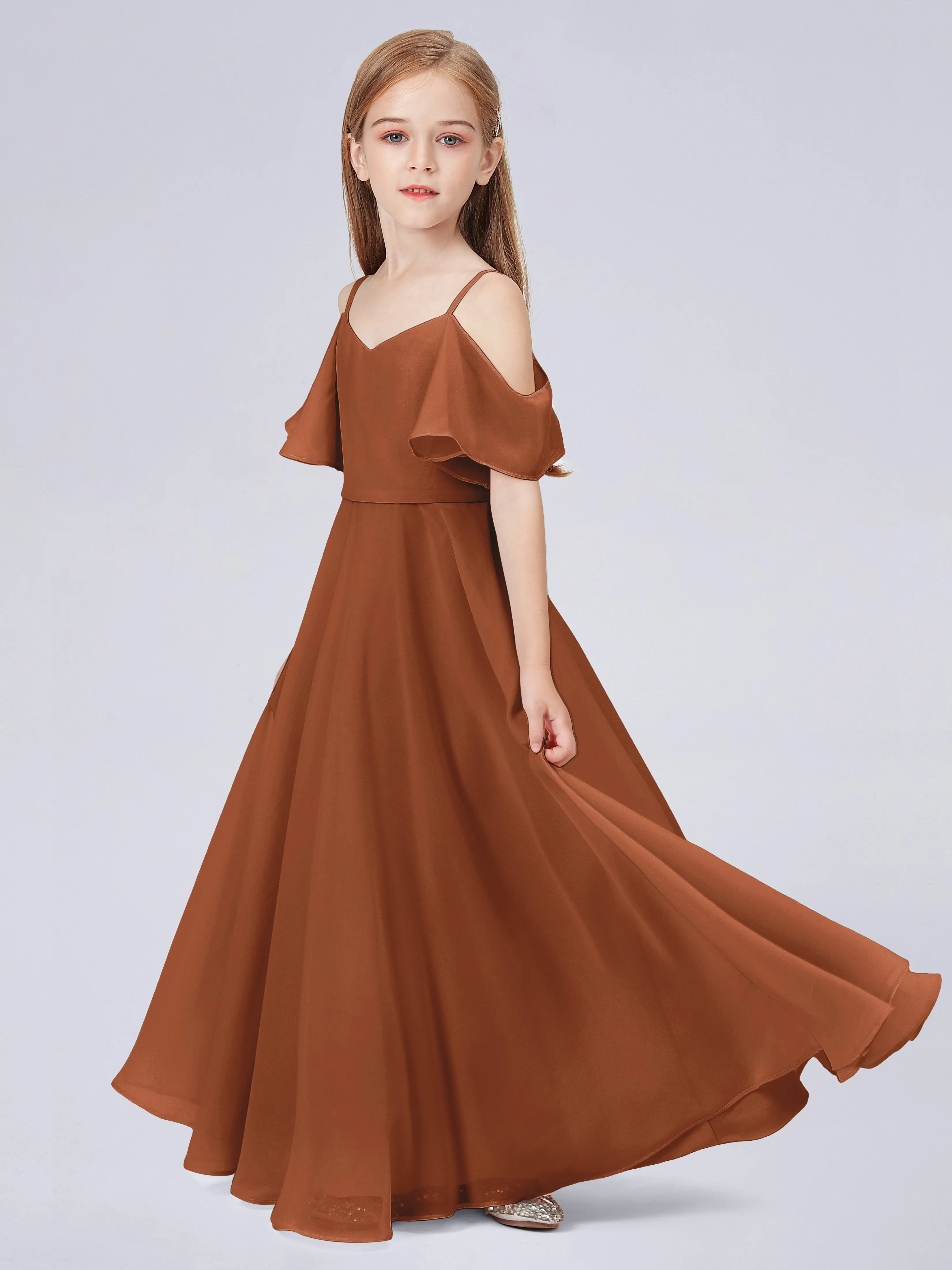 Off Shoulder Junior Bridesmaid Dress with Ruffles