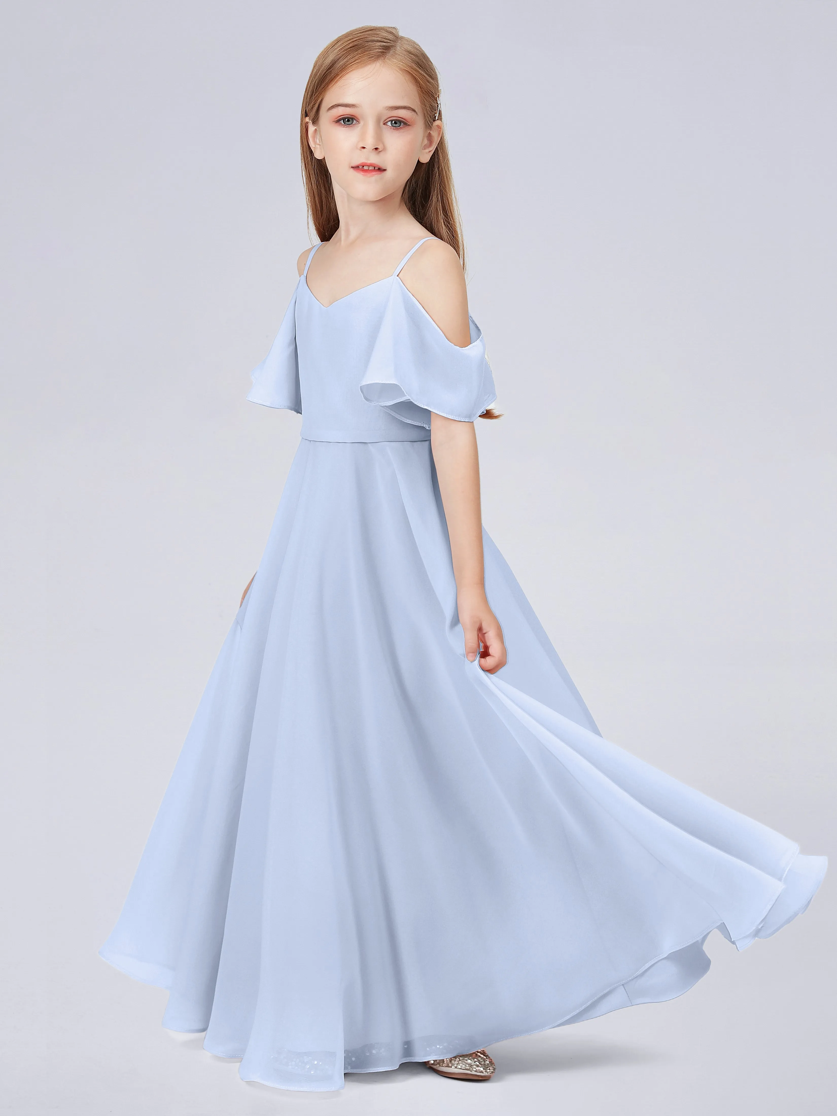 Off Shoulder Junior Bridesmaid Dress with Ruffles