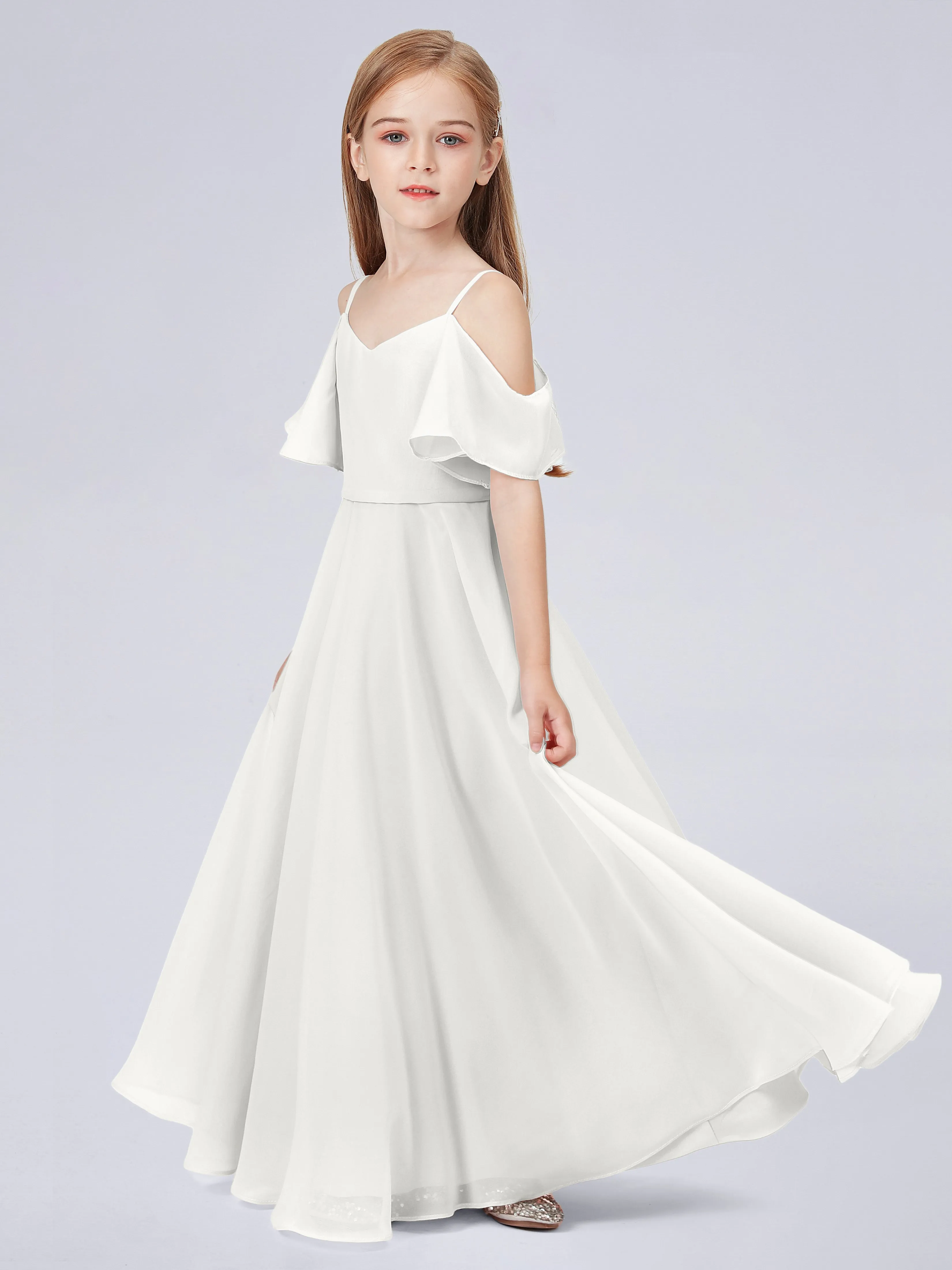 Off Shoulder Junior Bridesmaid Dress with Ruffles