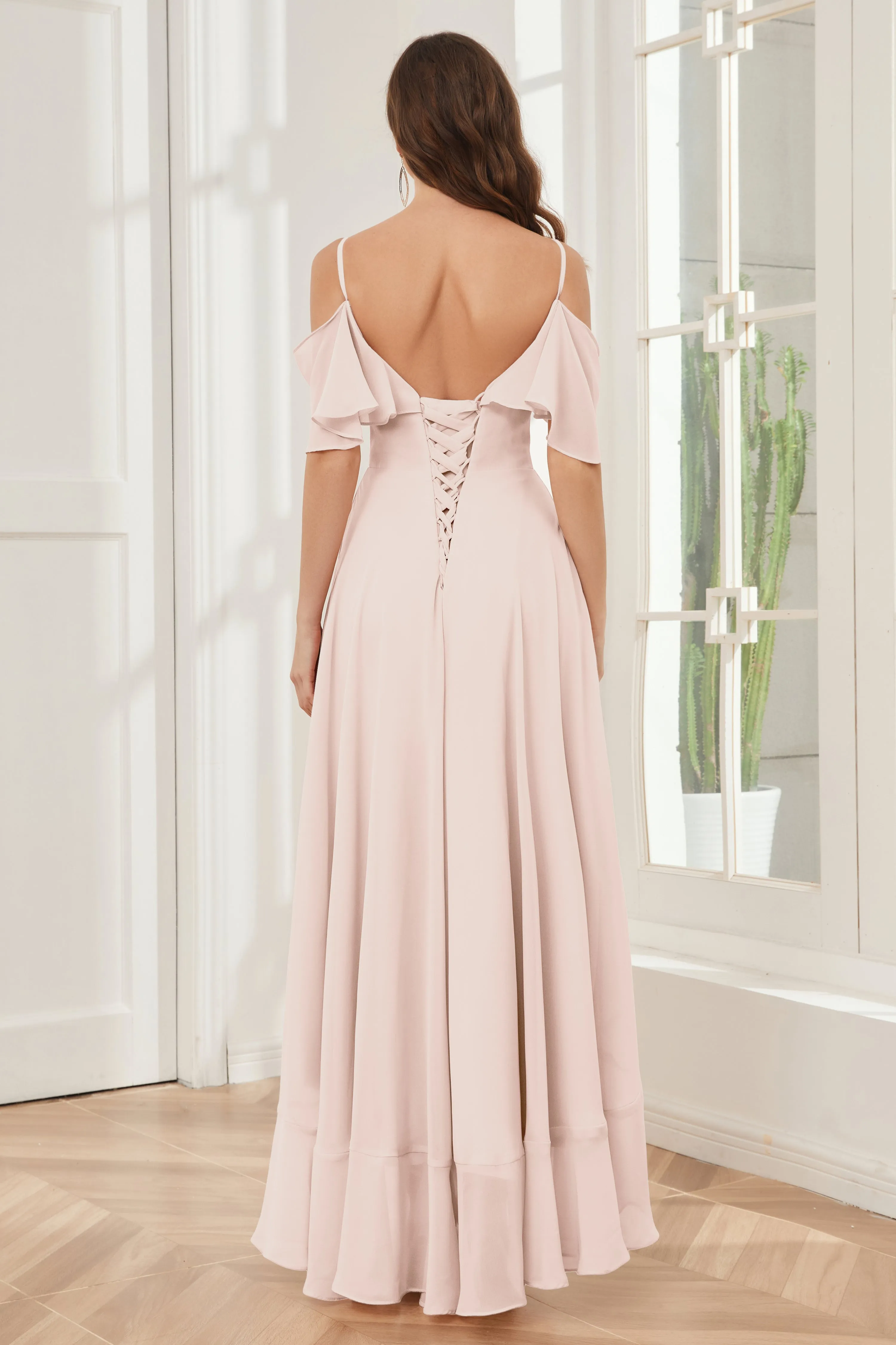 Off the Shoulder Ruffles High Low Bridesmaid Dresses