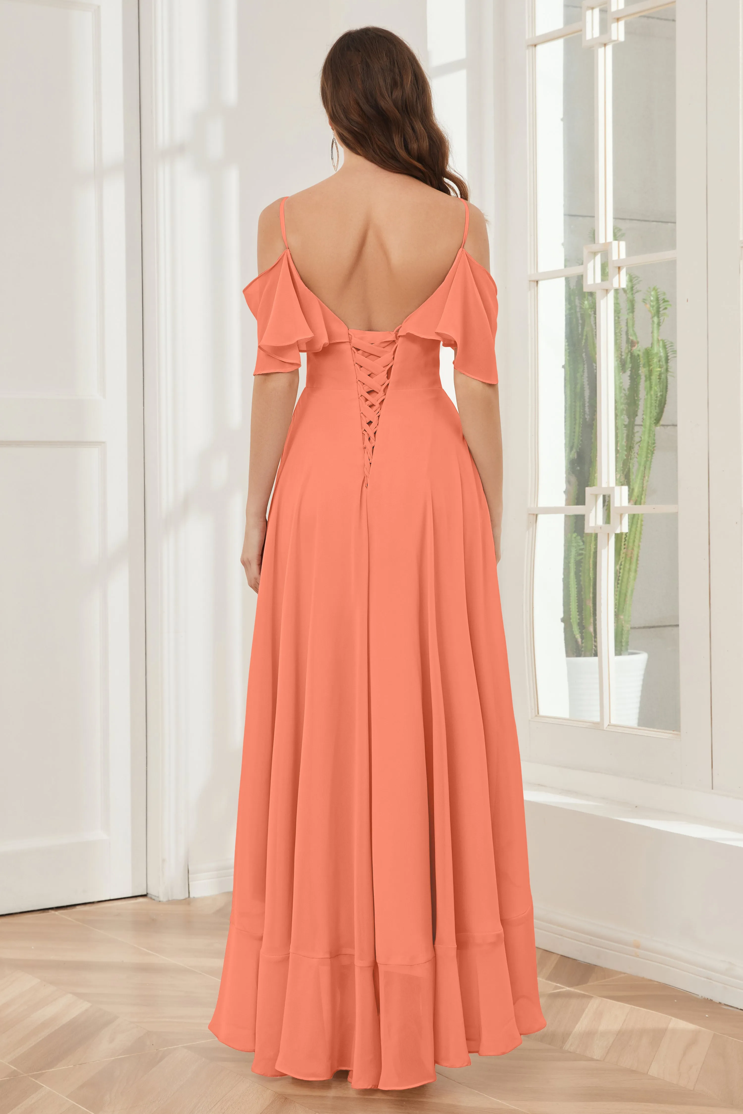 Off the Shoulder Ruffles High Low Bridesmaid Dresses