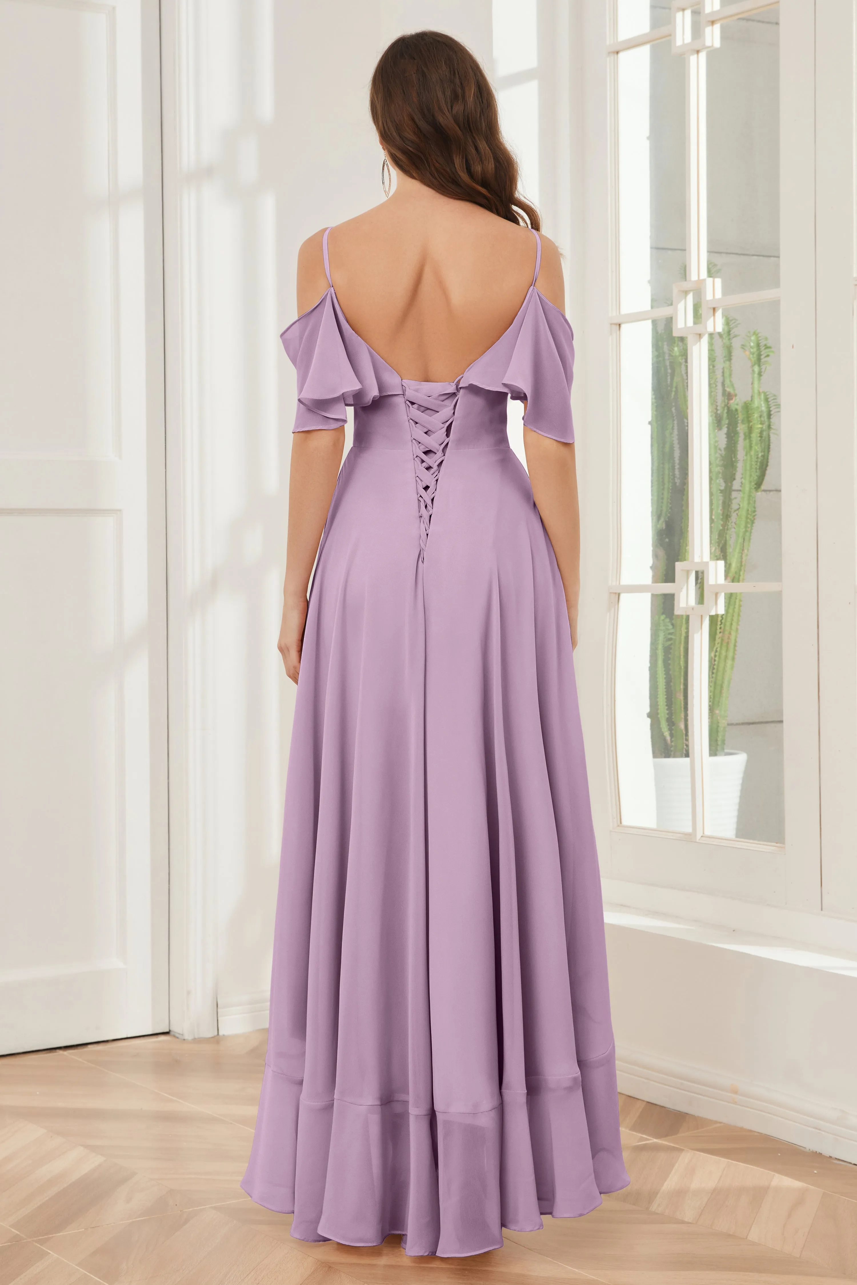 Off the Shoulder Ruffles High Low Bridesmaid Dresses