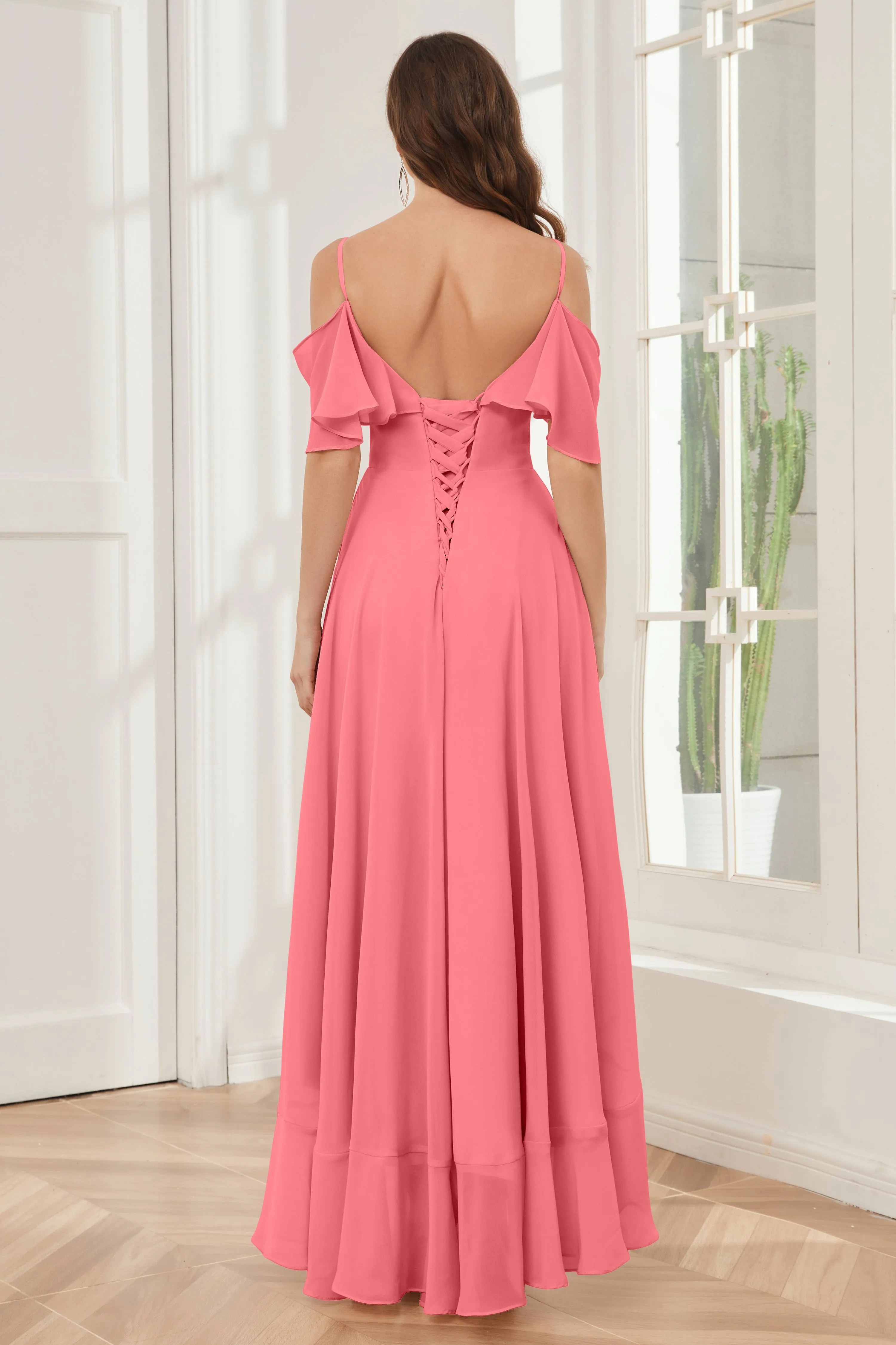 Off the Shoulder Ruffles High Low Bridesmaid Dresses