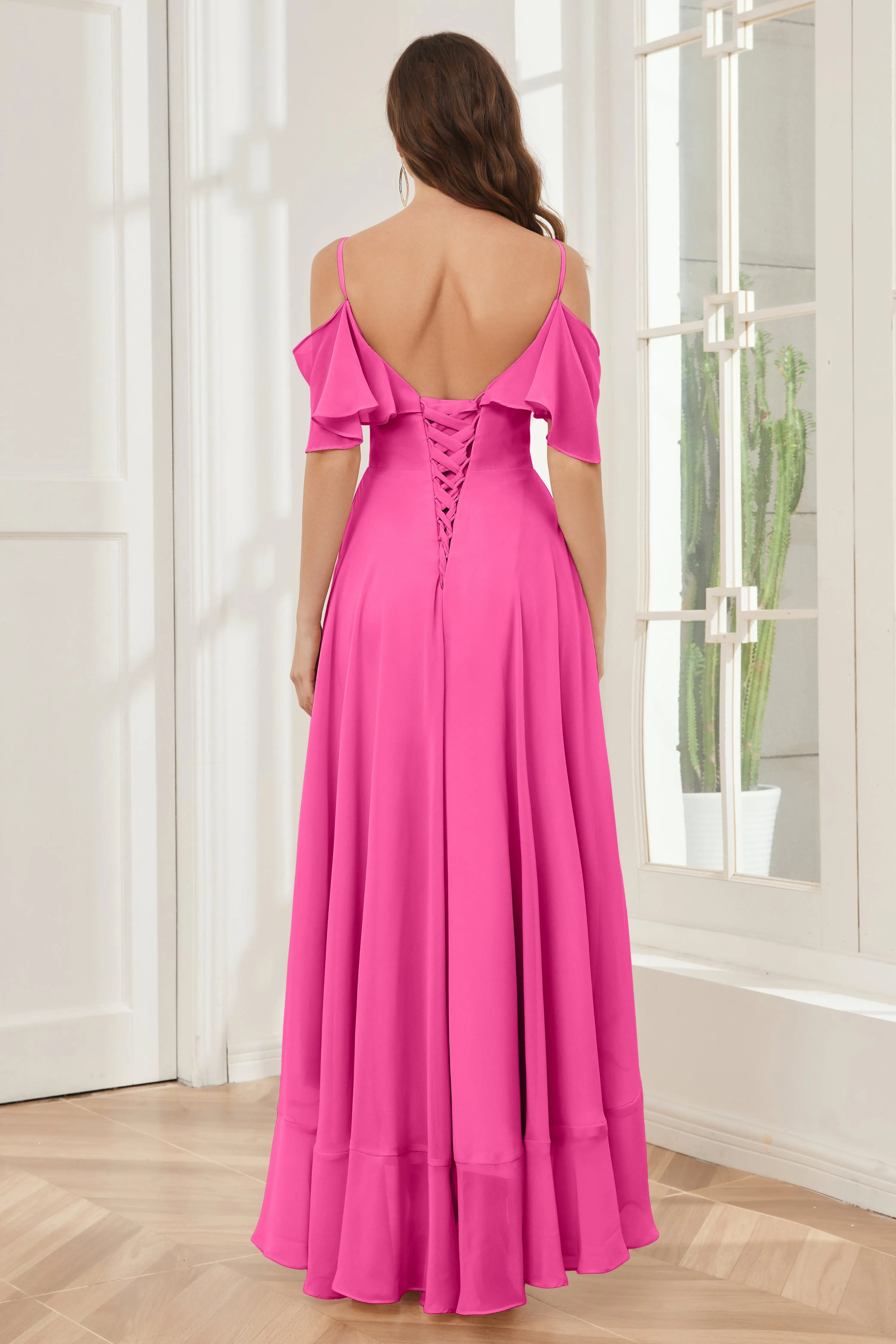 Off the Shoulder Ruffles High Low Bridesmaid Dresses