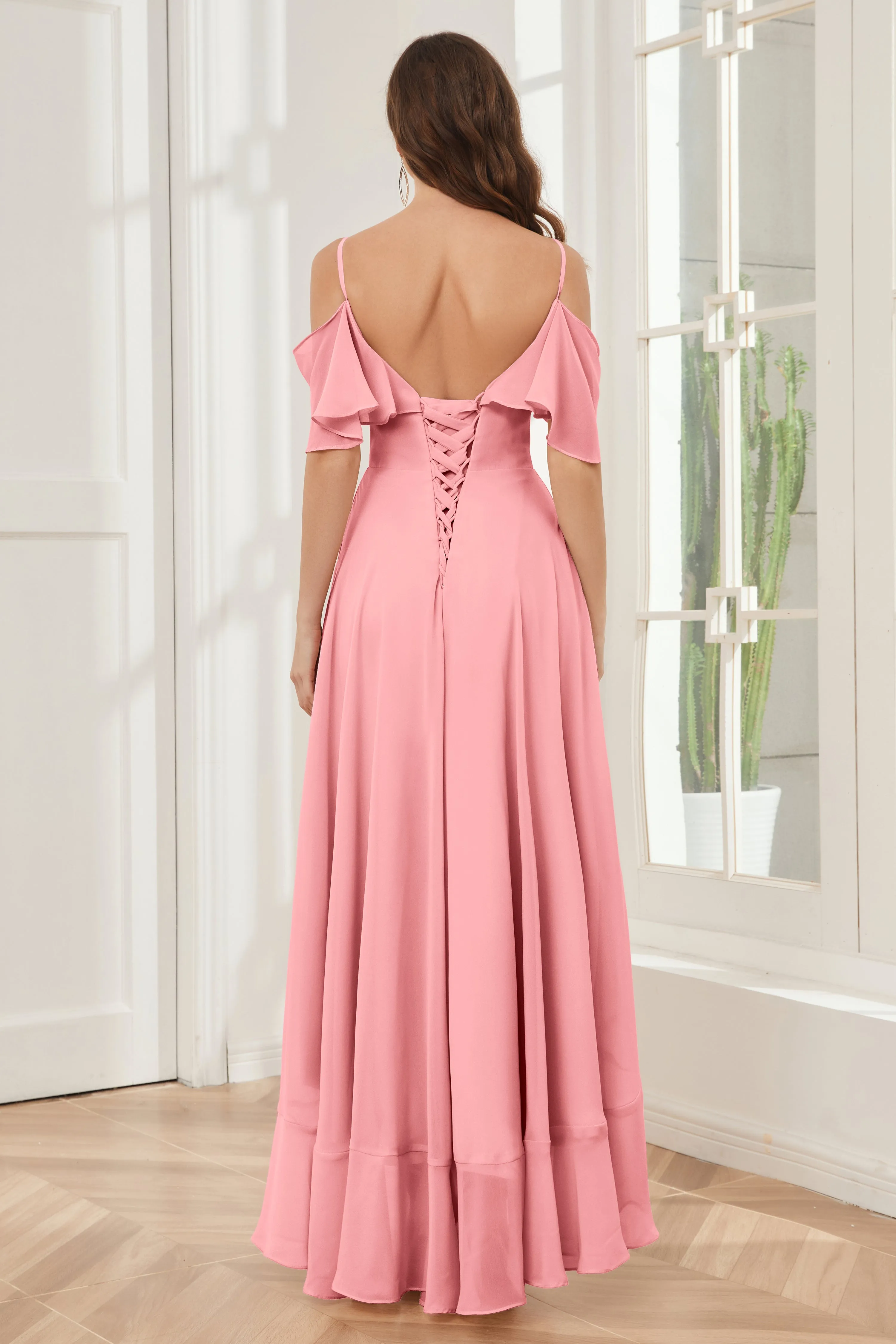 Off the Shoulder Ruffles High Low Bridesmaid Dresses