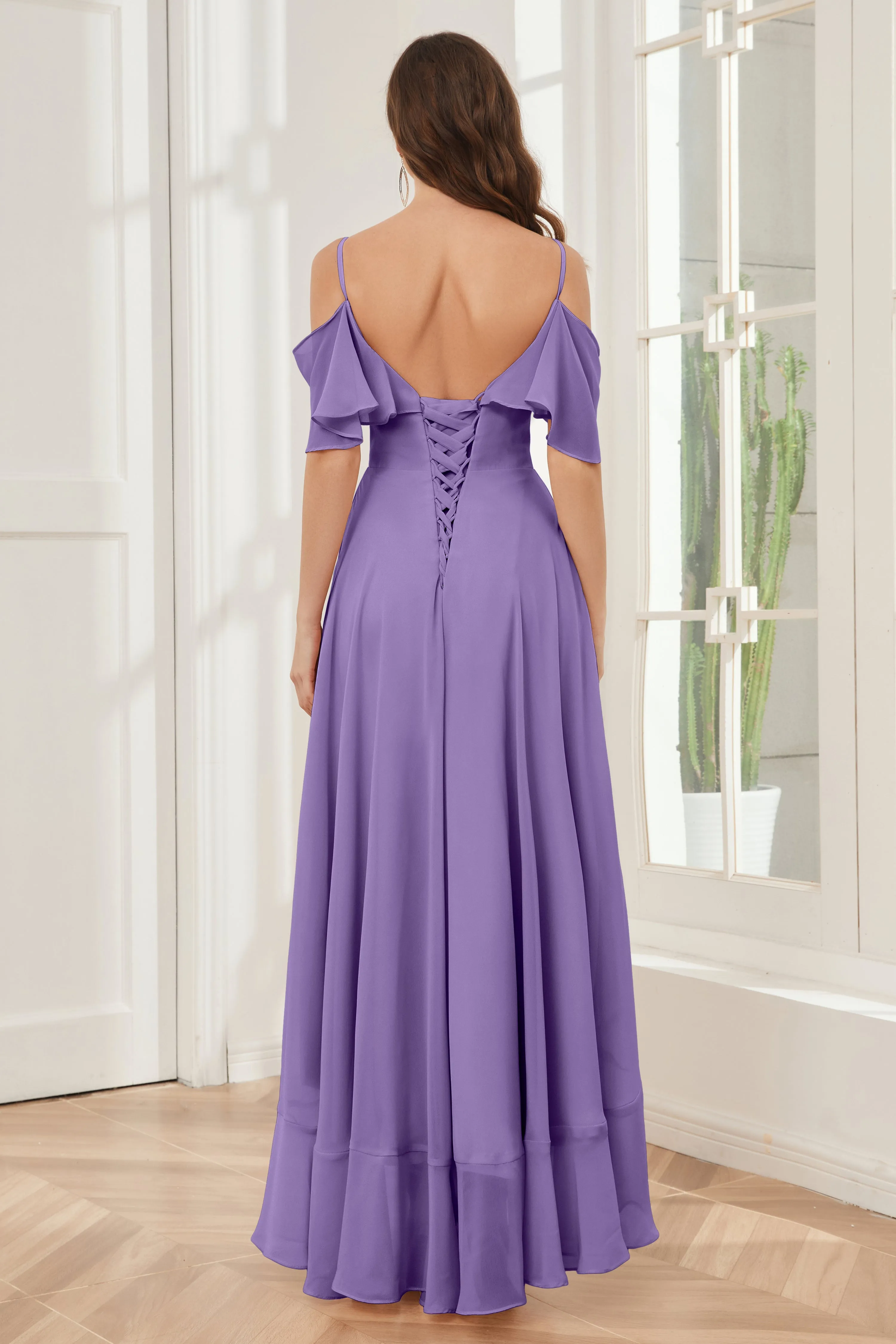 Off the Shoulder Ruffles High Low Bridesmaid Dresses