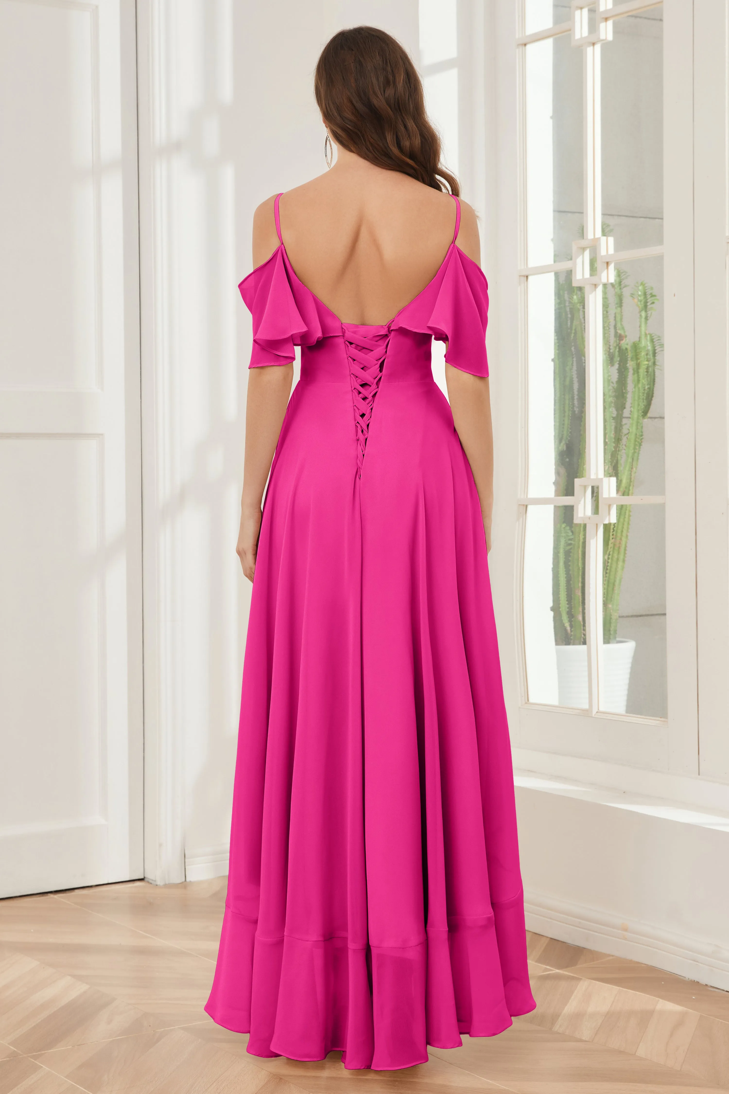 Off the Shoulder Ruffles High Low Bridesmaid Dresses