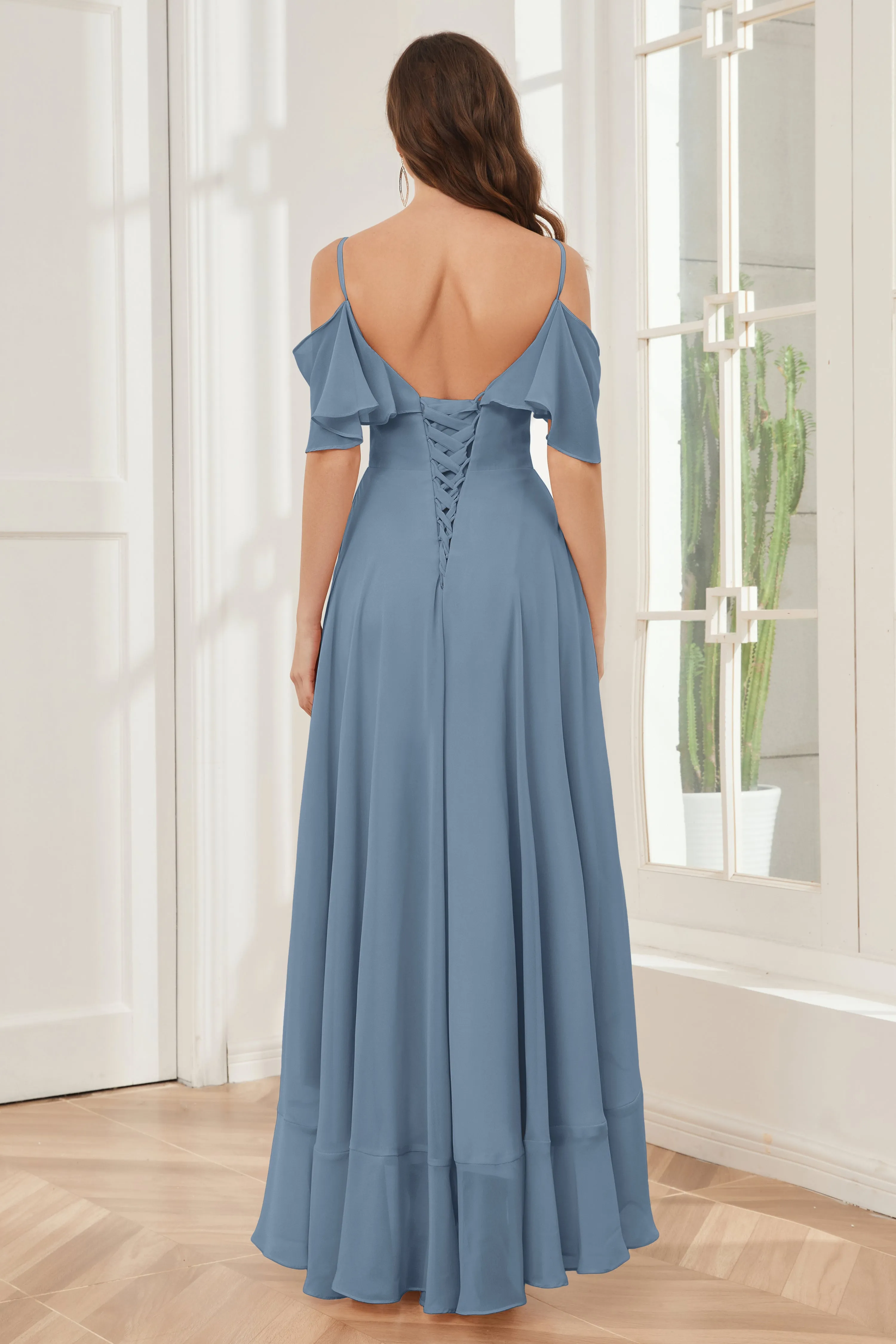 Off the Shoulder Ruffles High Low Bridesmaid Dresses