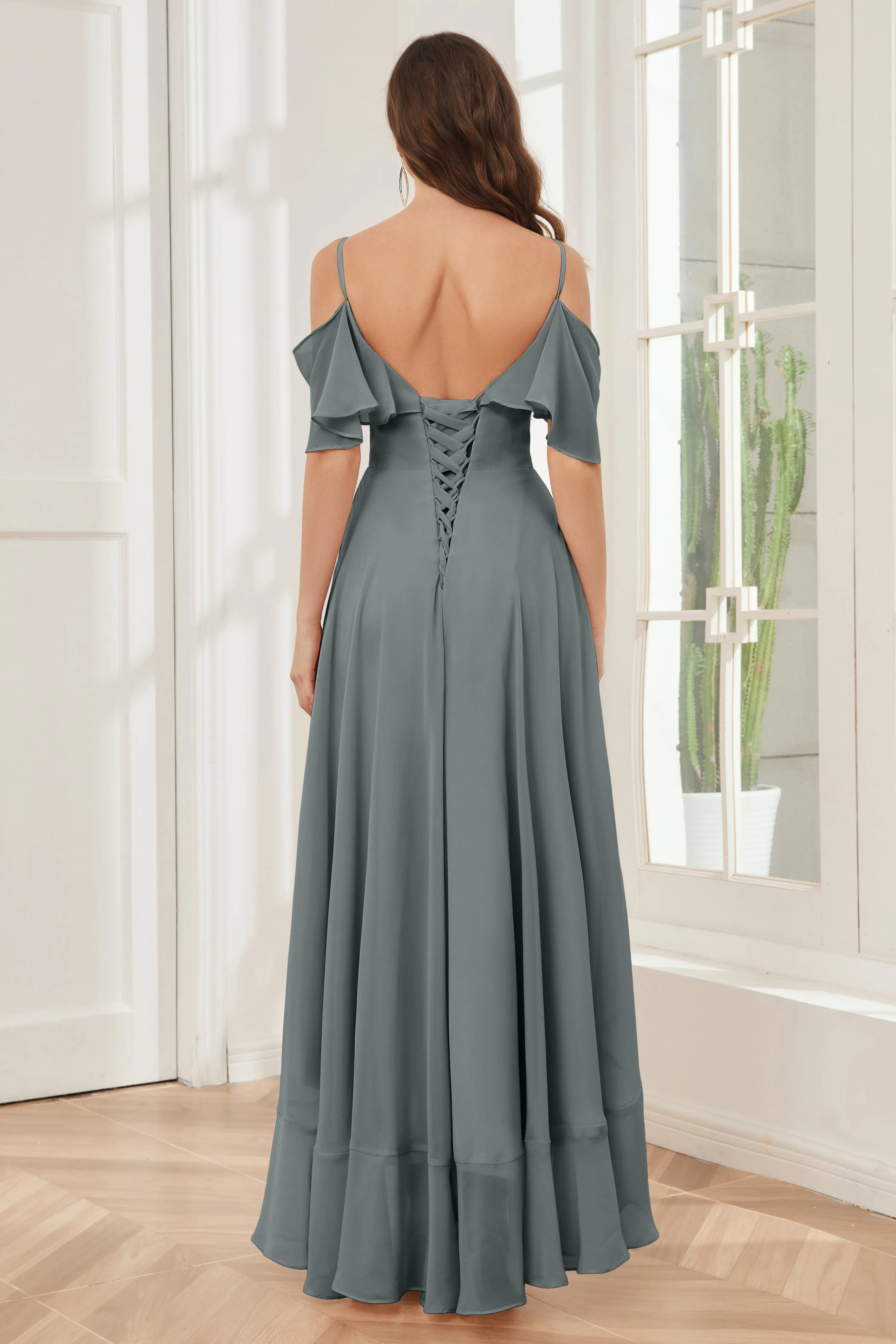 Off the Shoulder Ruffles High Low Bridesmaid Dresses