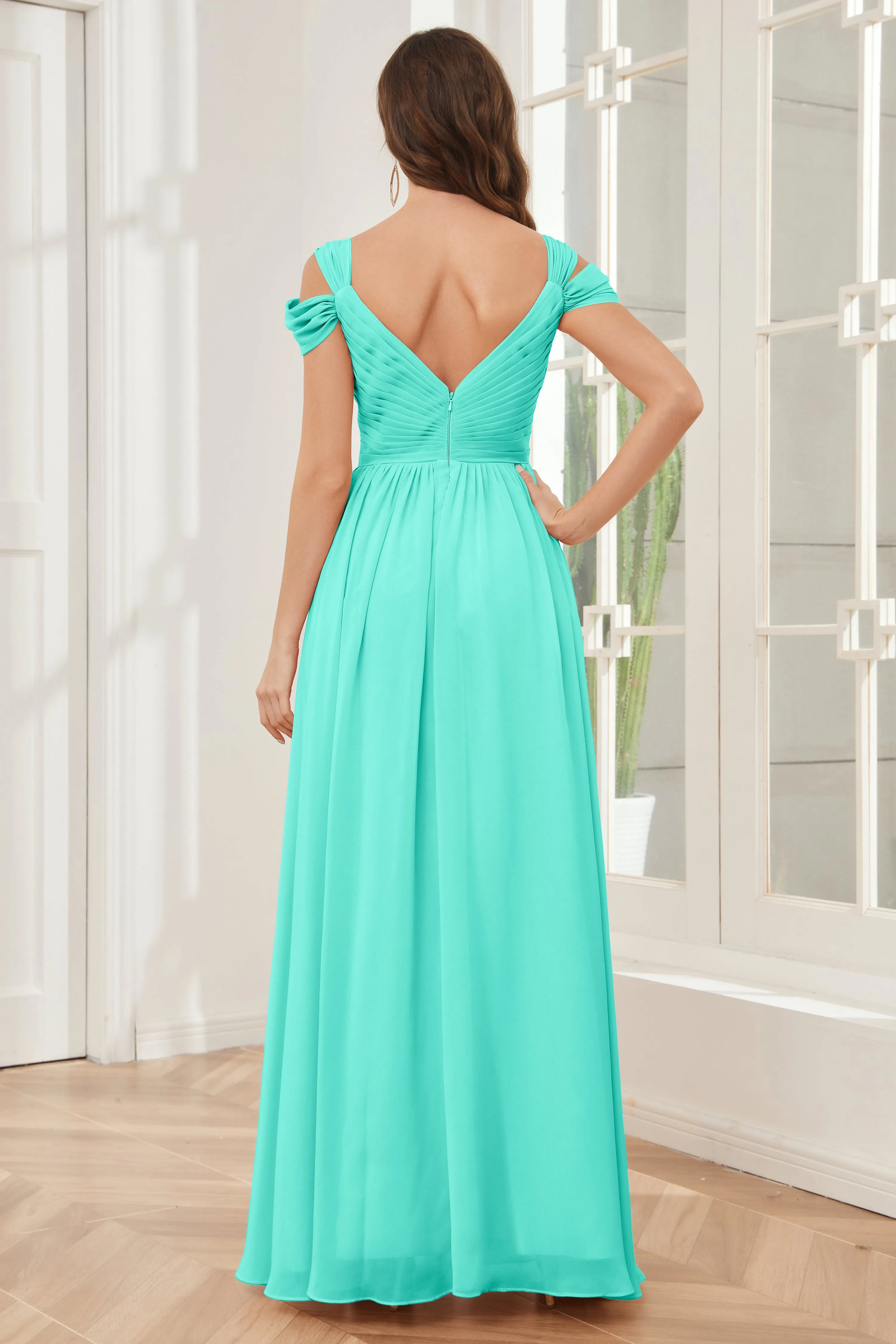 Off-the-Shoulder Side Slit Empire Bridesmaid Dresses