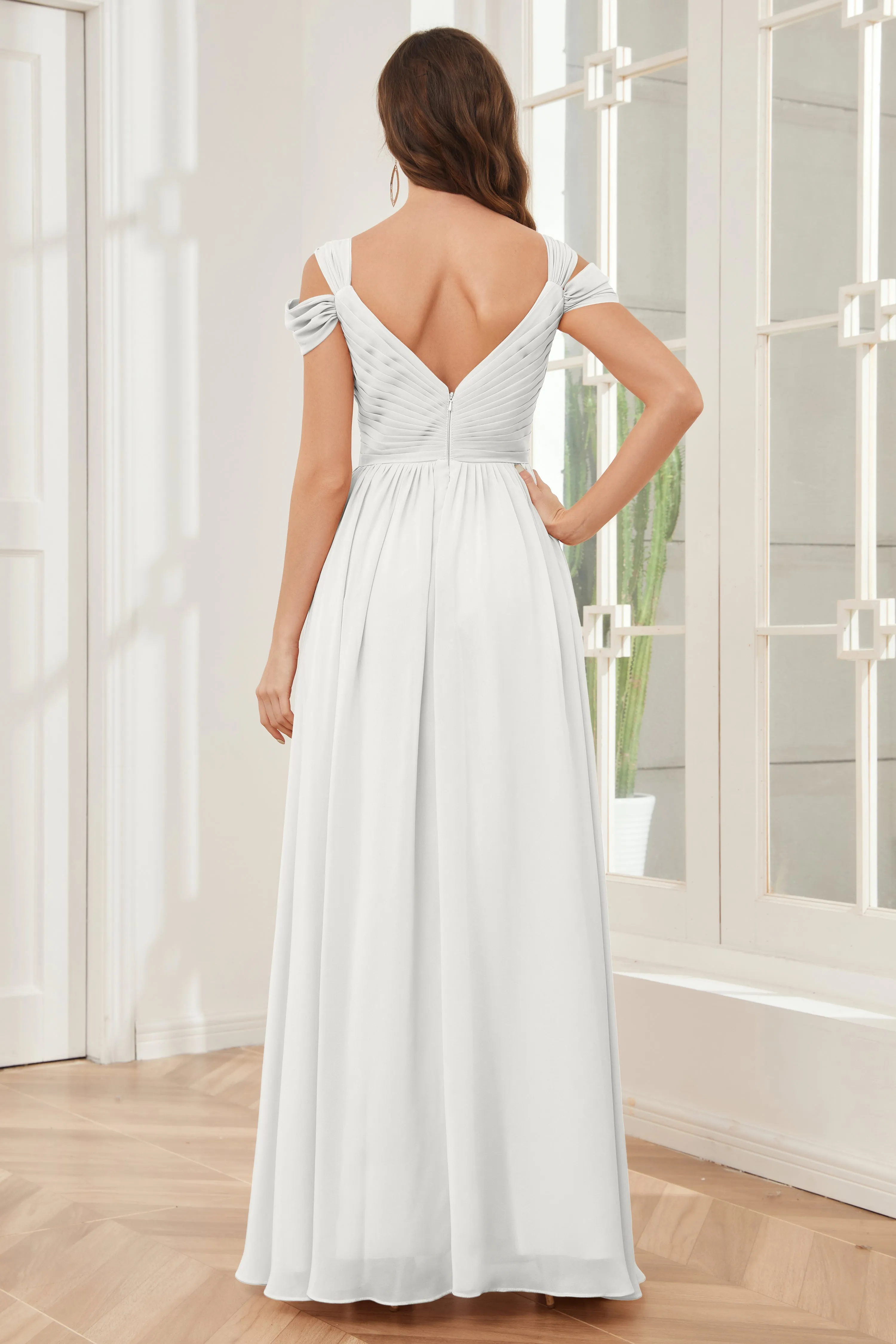 Off-the-Shoulder Side Slit Empire Bridesmaid Dresses